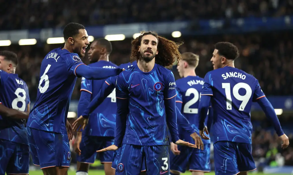 Chelsea players celebrate during their 2-1 win over Brentford (Image: Getty)