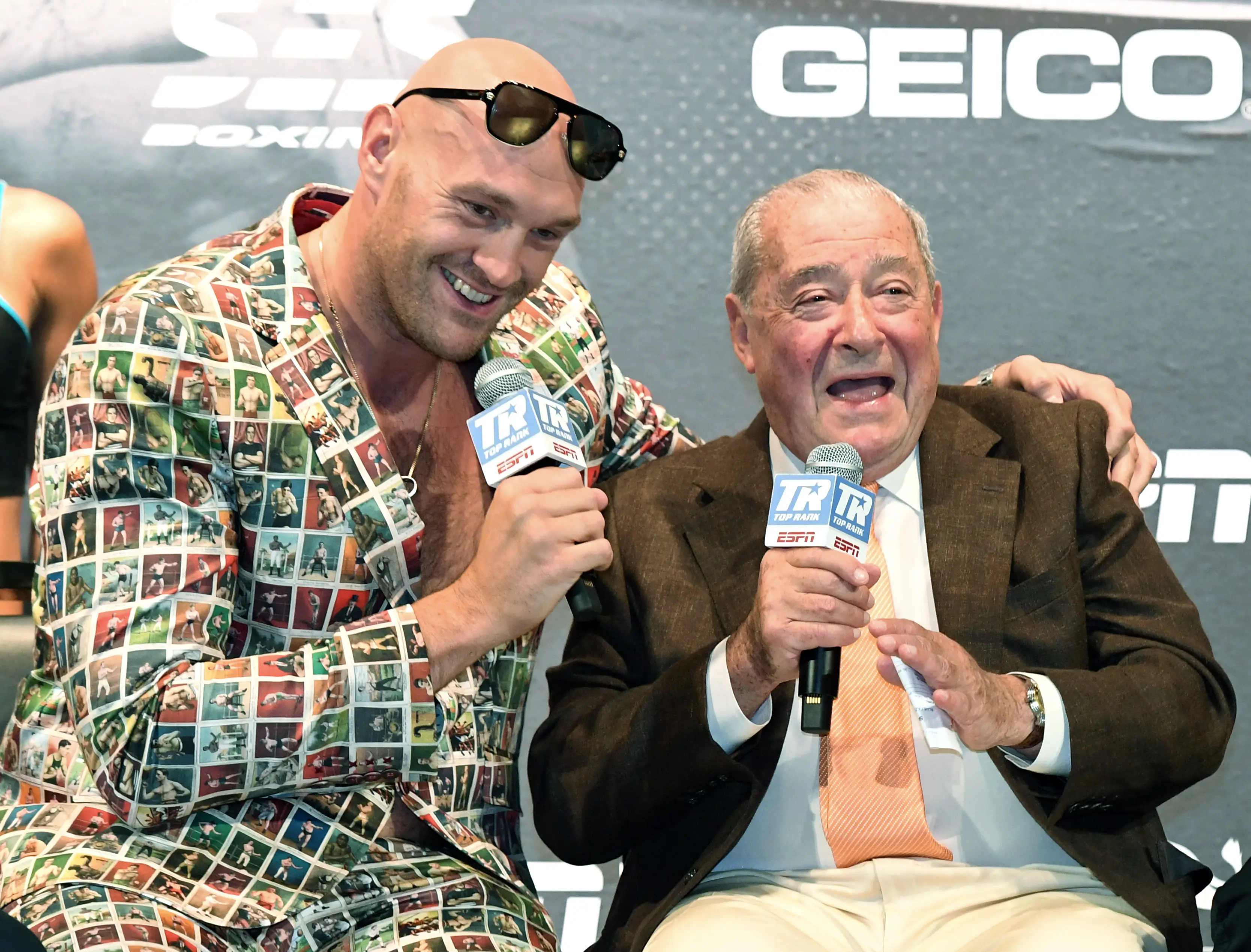 Tyson Fury with Bob Arum at a presser. Image: Getty 