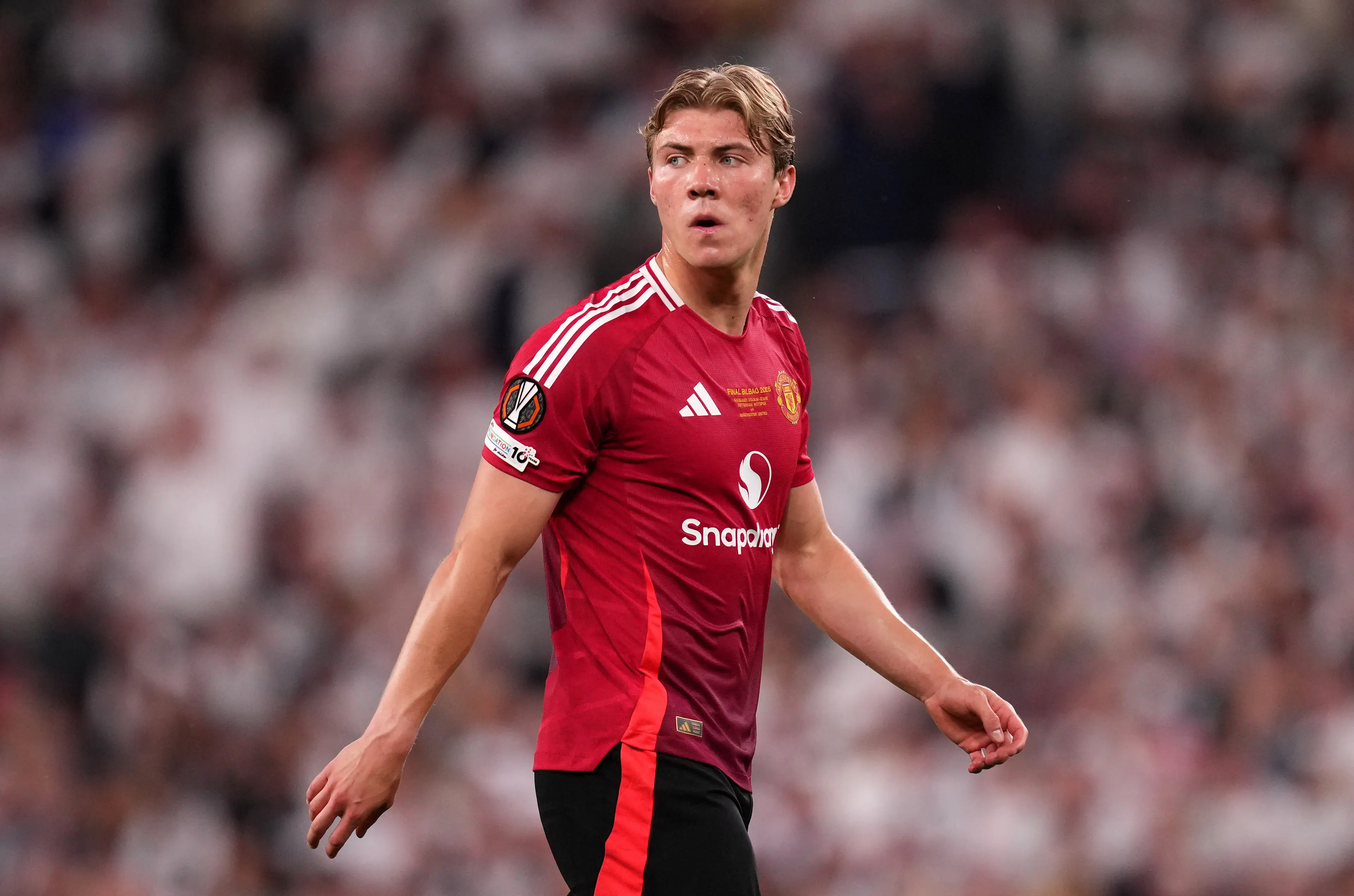 Rasmus Hojlund is one of many Manchester United stars linked with a summer exit. Image: Getty
