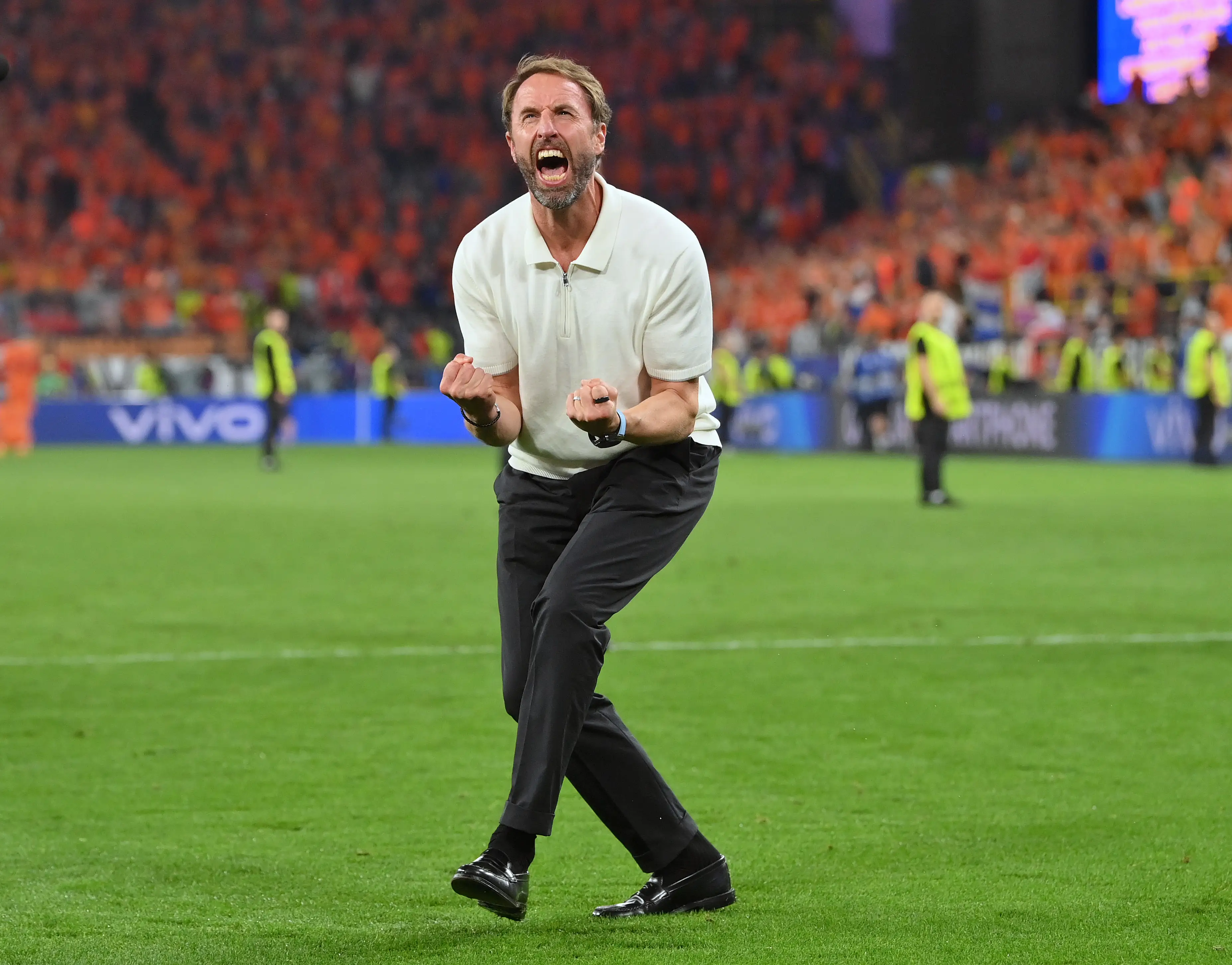 Gareth Southgate celebrates England's victory over the Netherlands. Image: Getty