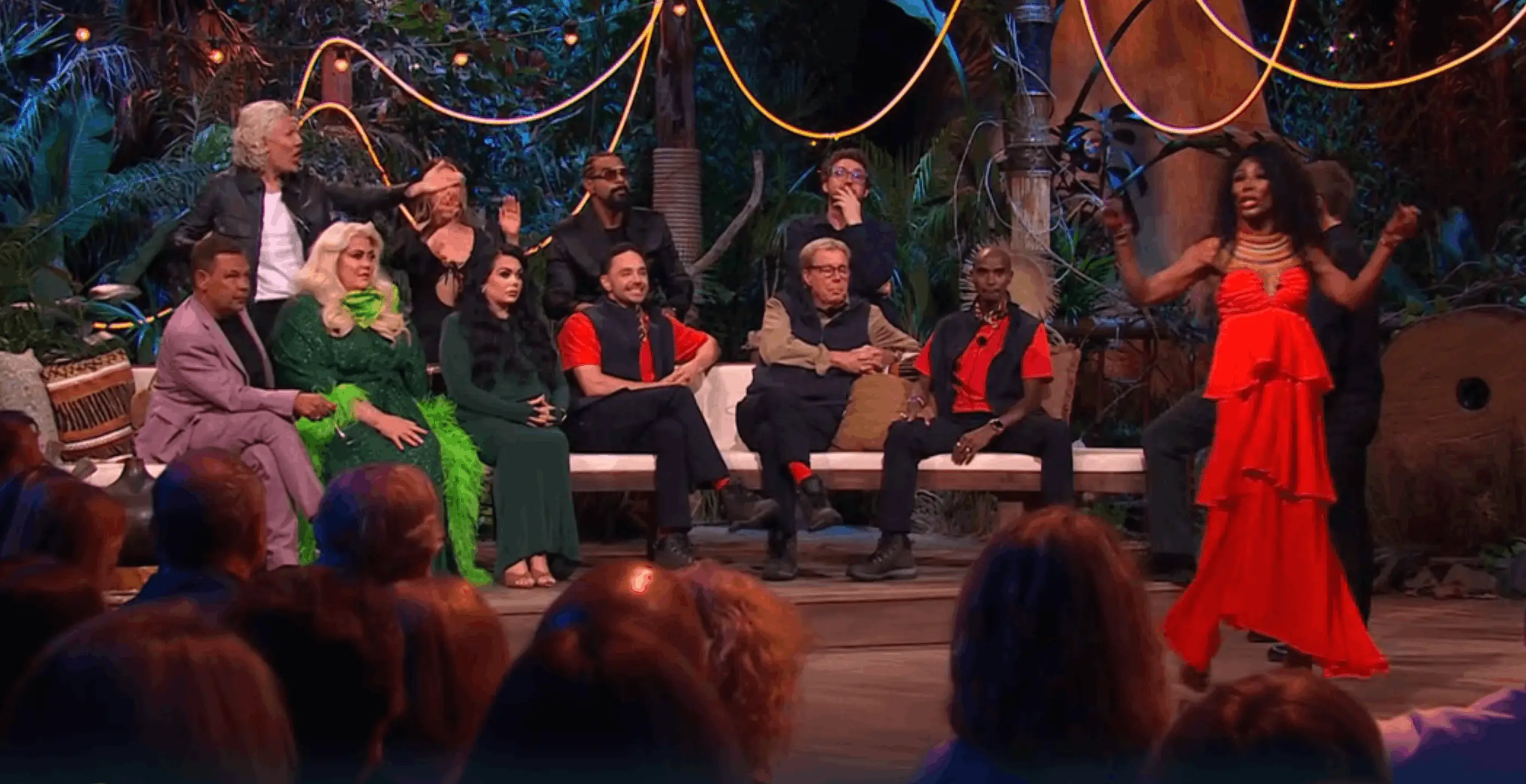 Sinitta remonstrates with the audience during the I'm A Celeb live final as Jimmy Bullard argues with Ant and Dec (Image: ITV)