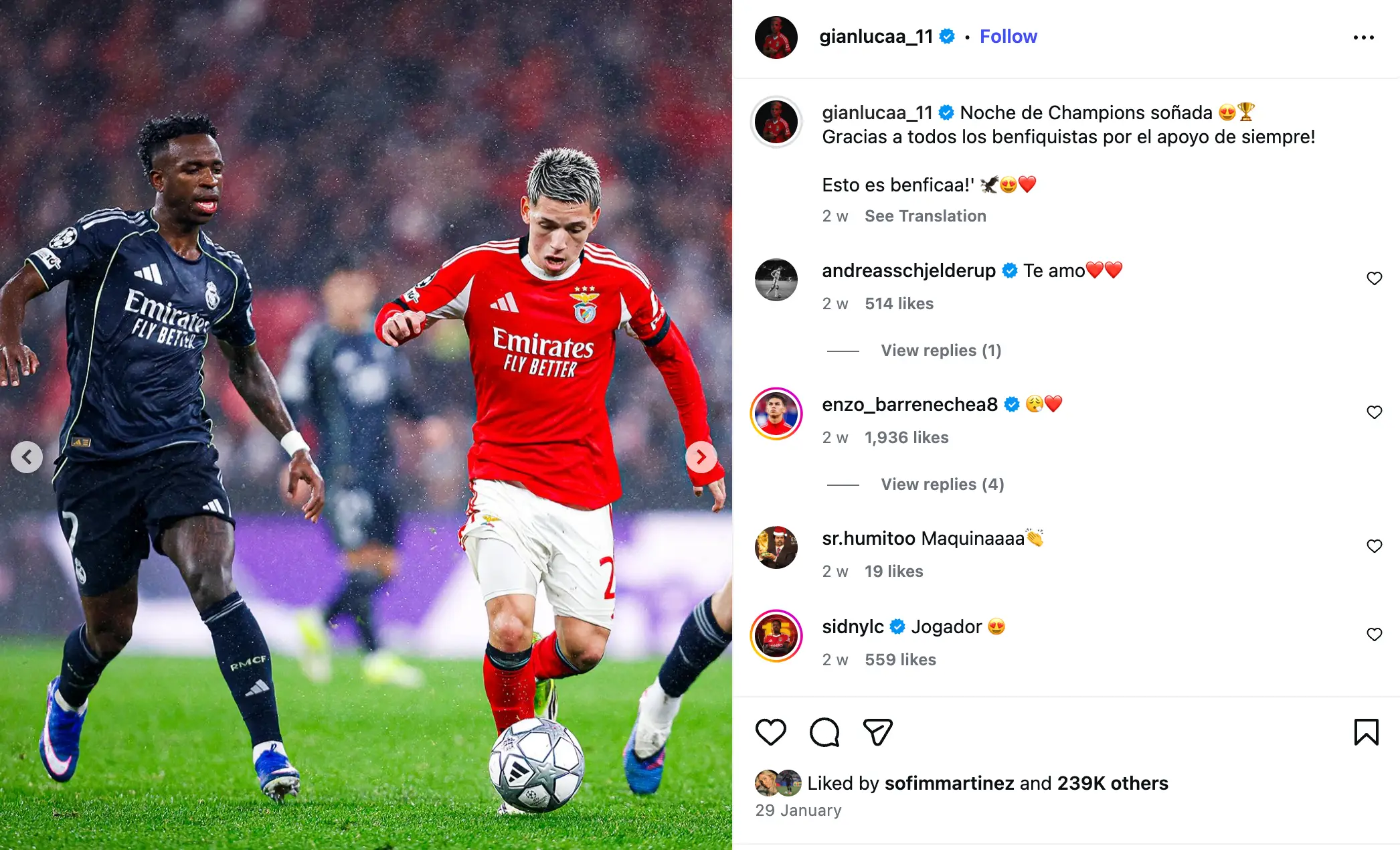 Prestianni posted the picture to his Instagram on January 29. Image credit: gianlucaa_11