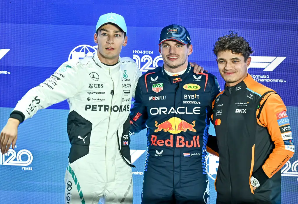 George Russell, Max Verstappen and Lando Norris pictured after Qatar GP qualifying (Image: Getty)