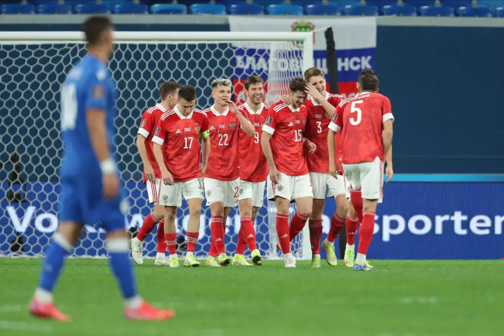 Russia compete in a World Cup qualifying match in 2021 - Getty