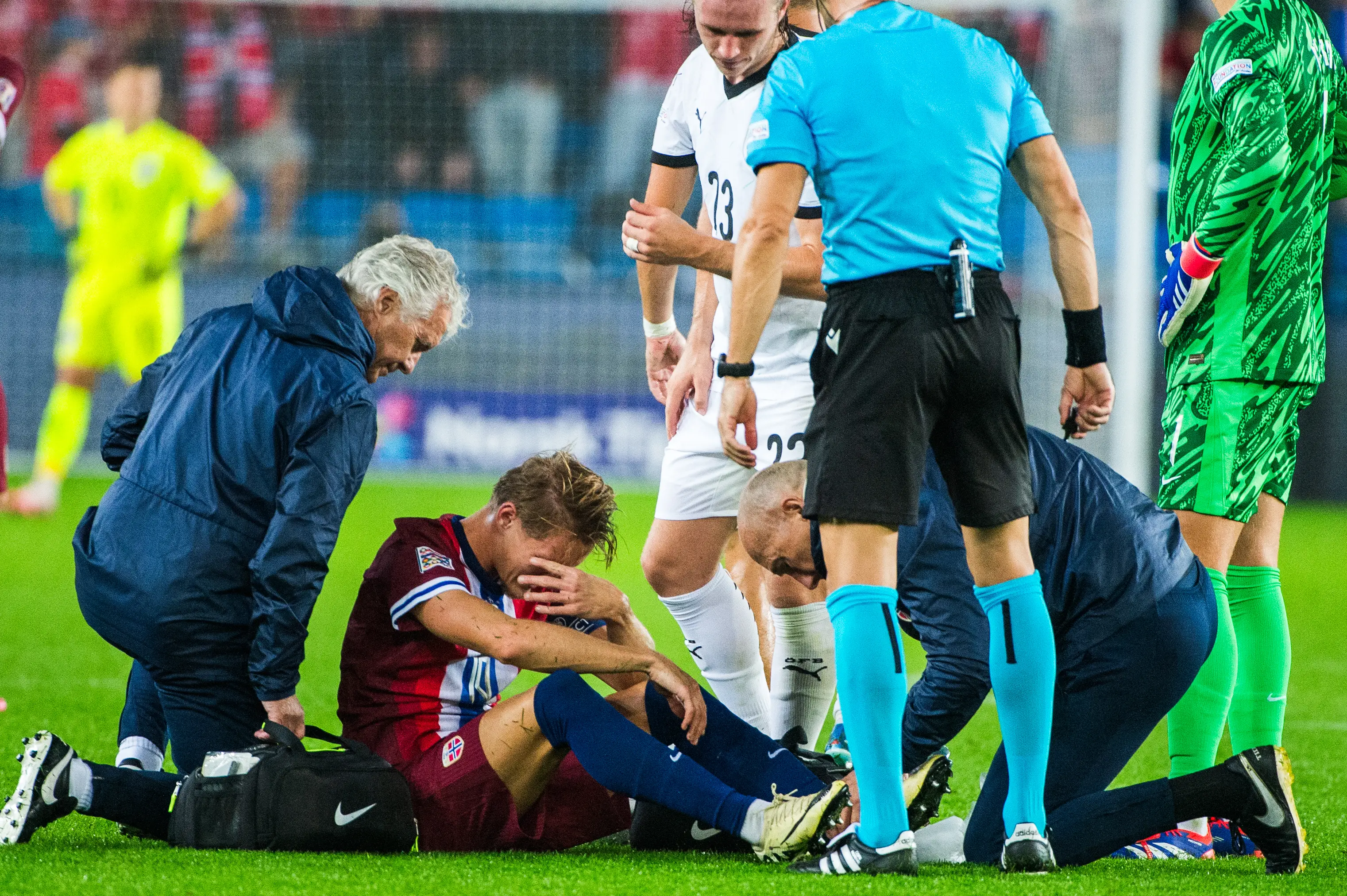 Martin Odegaard cuts an emotional figure after suffering a knock to his ankle. Image: Getty