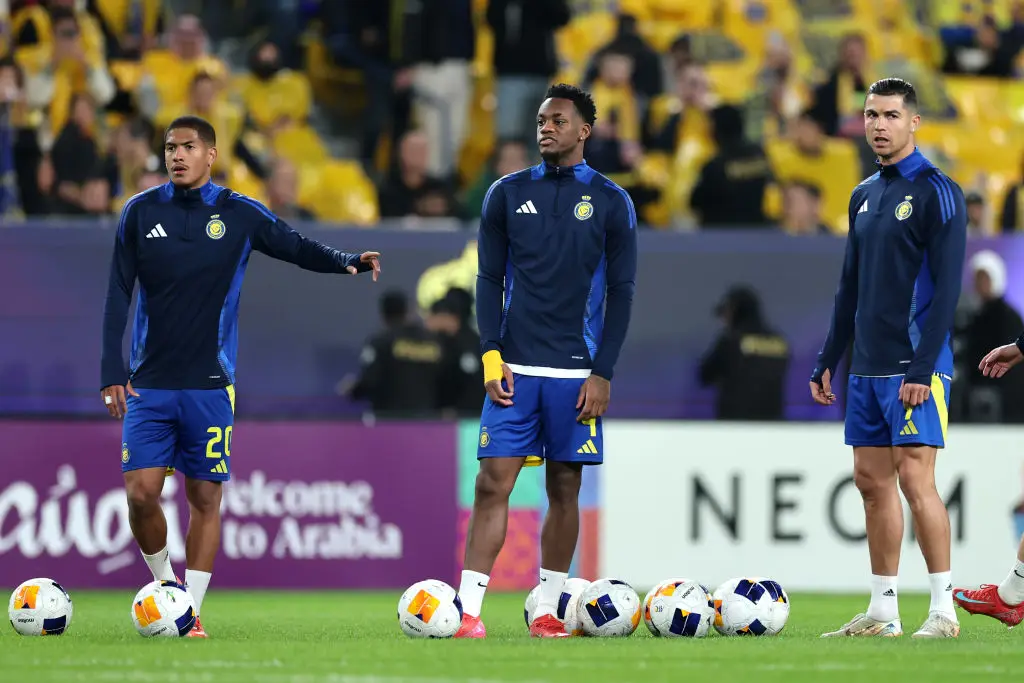 Jhon Duran lined up alongside Cristiano Ronaldo (centre and right) on his Al Nassr debut (Image: Getty)