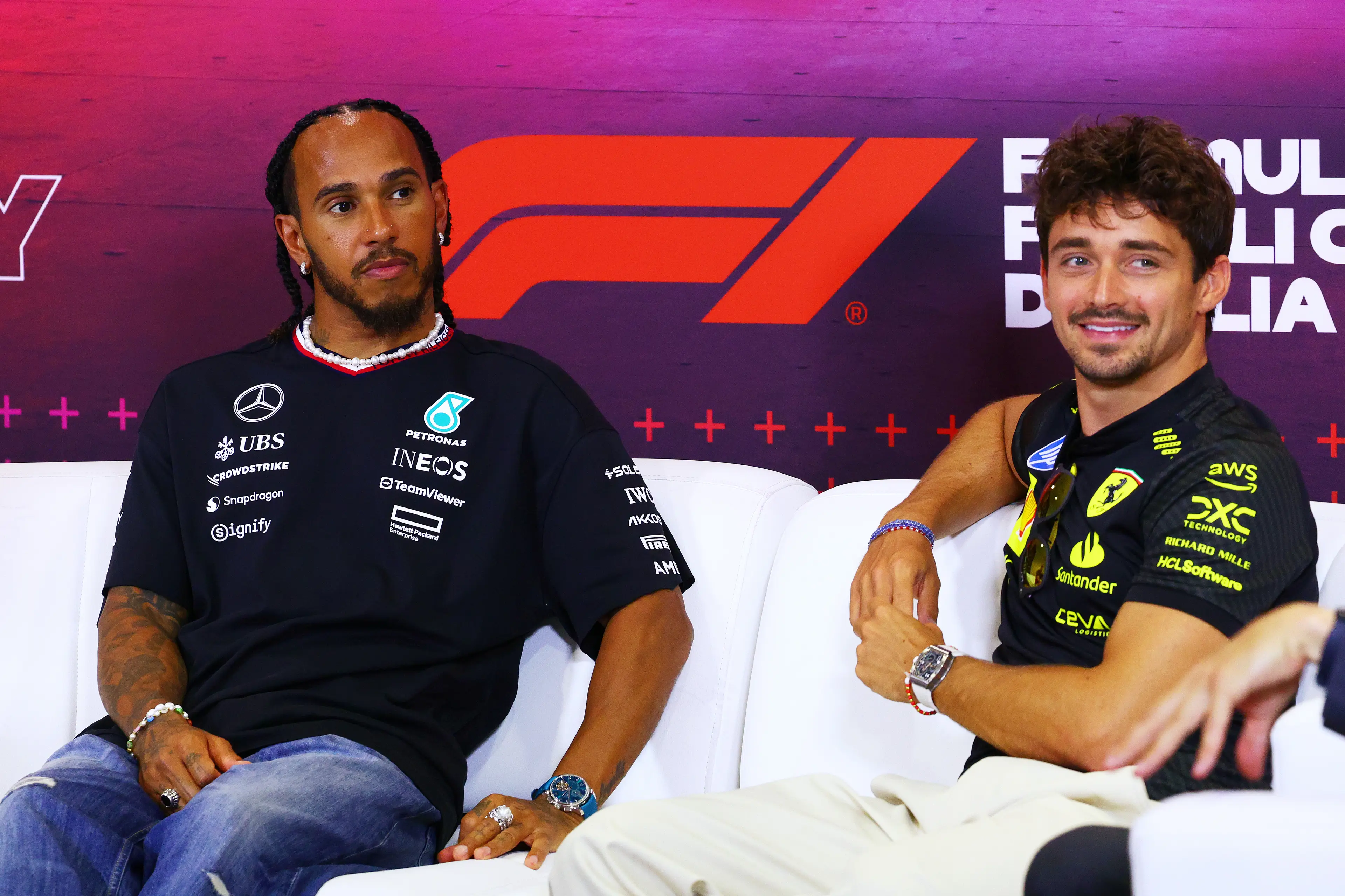 Charles Leclerc and Lewis Hamilton at the 2024 Italian Grand Prix- Getty