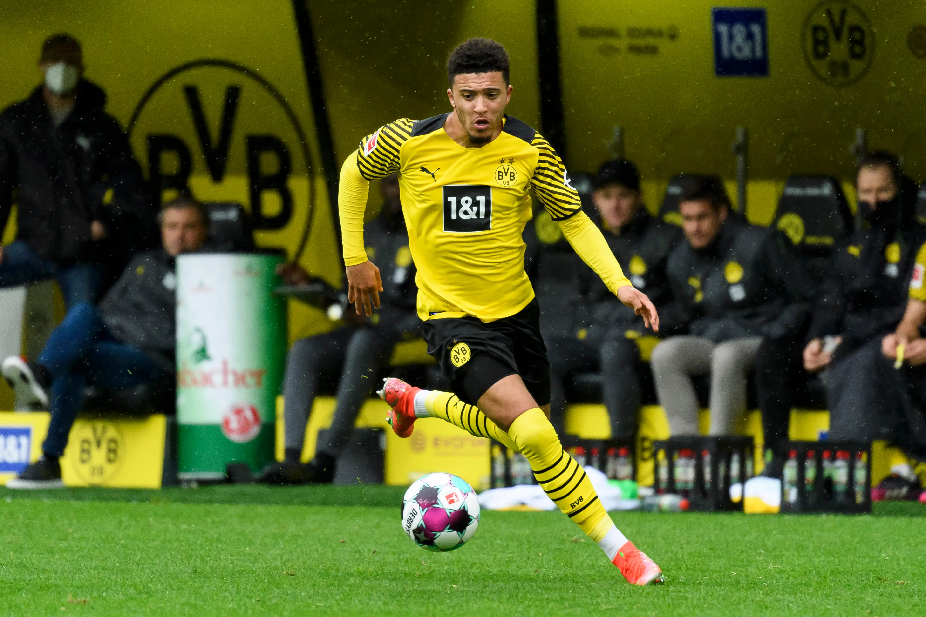 Jadon Sancho in action for Borussia Dortmund. Image: Getty