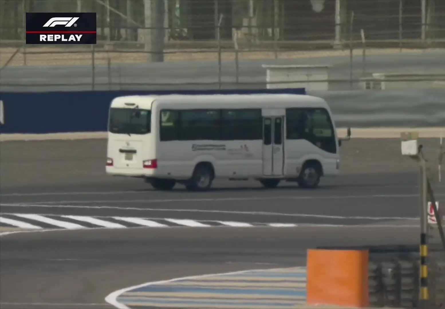 A bus appeared on the track during testing in Bahrain. Image credit: F1