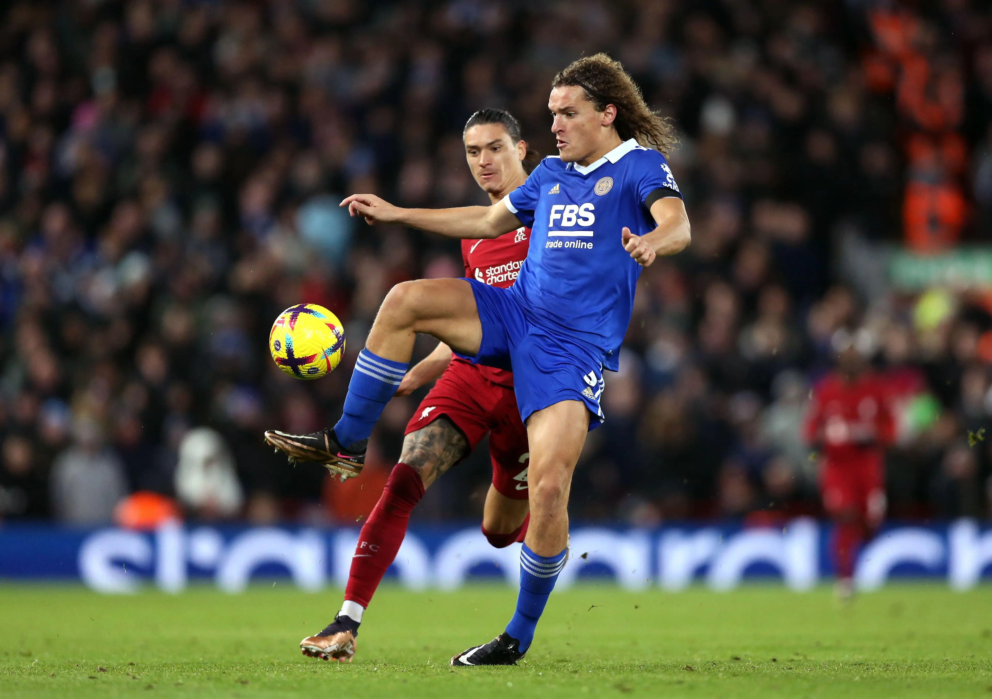 Wout Faes in action for Leicester City. Image: Alamy