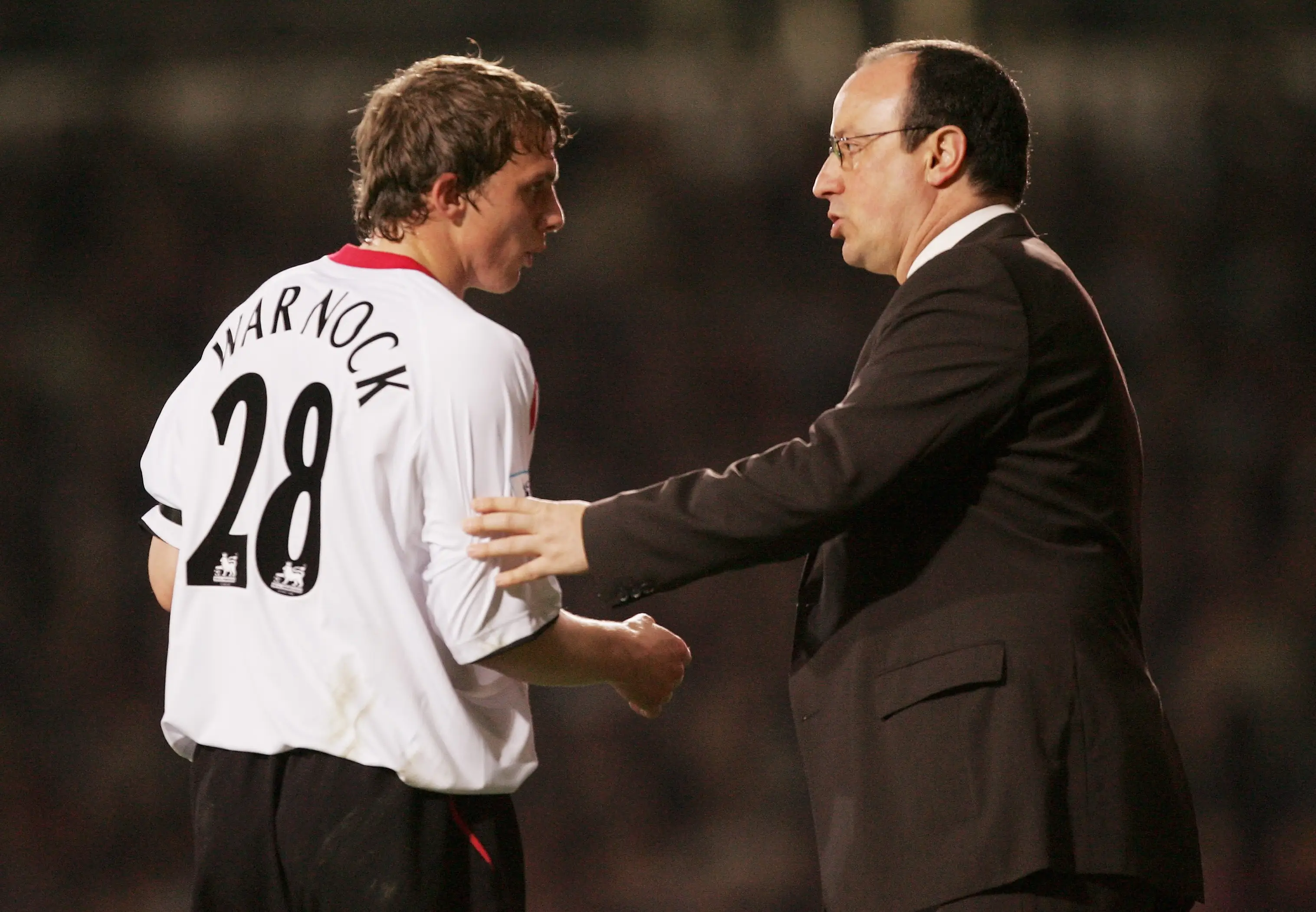 Stephen Warnock and Rafa Benitez. Image: Getty