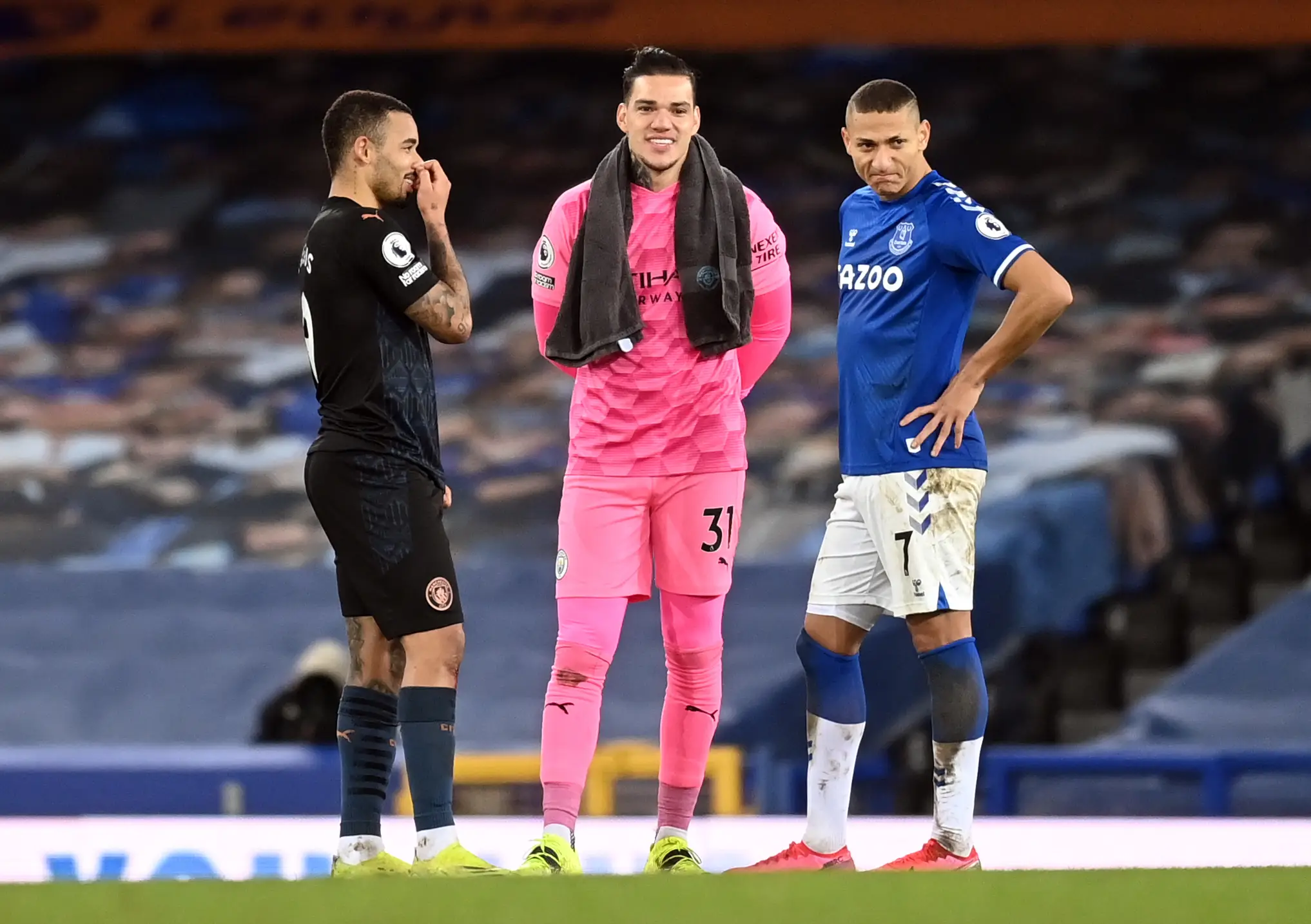Jesus and Ederson can now join Richarlison in playing this weekend. Image: PA Images