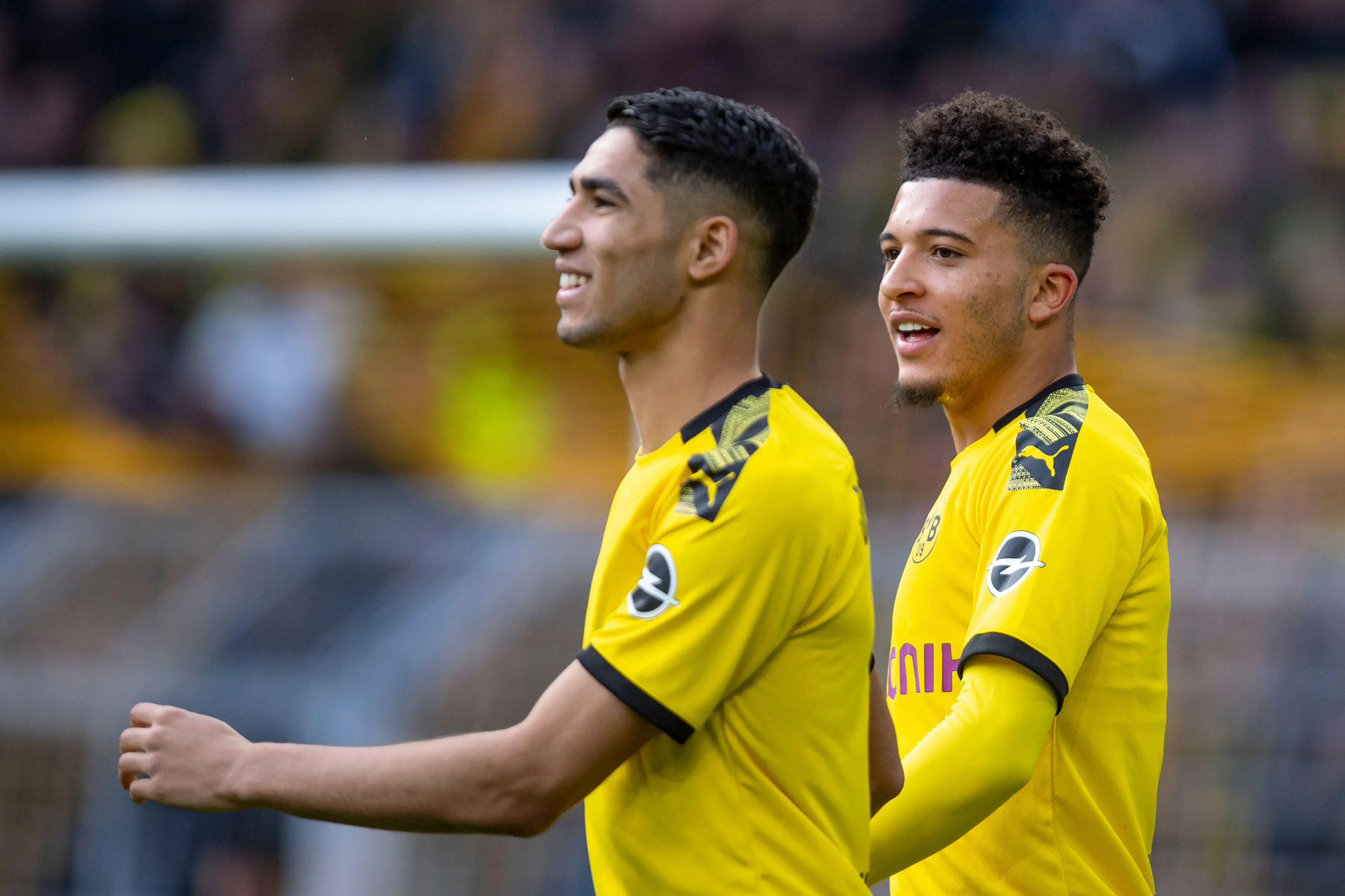 Jadon Sancho with Achrif Hakimi at Borussia Dortmund. (Alamy)