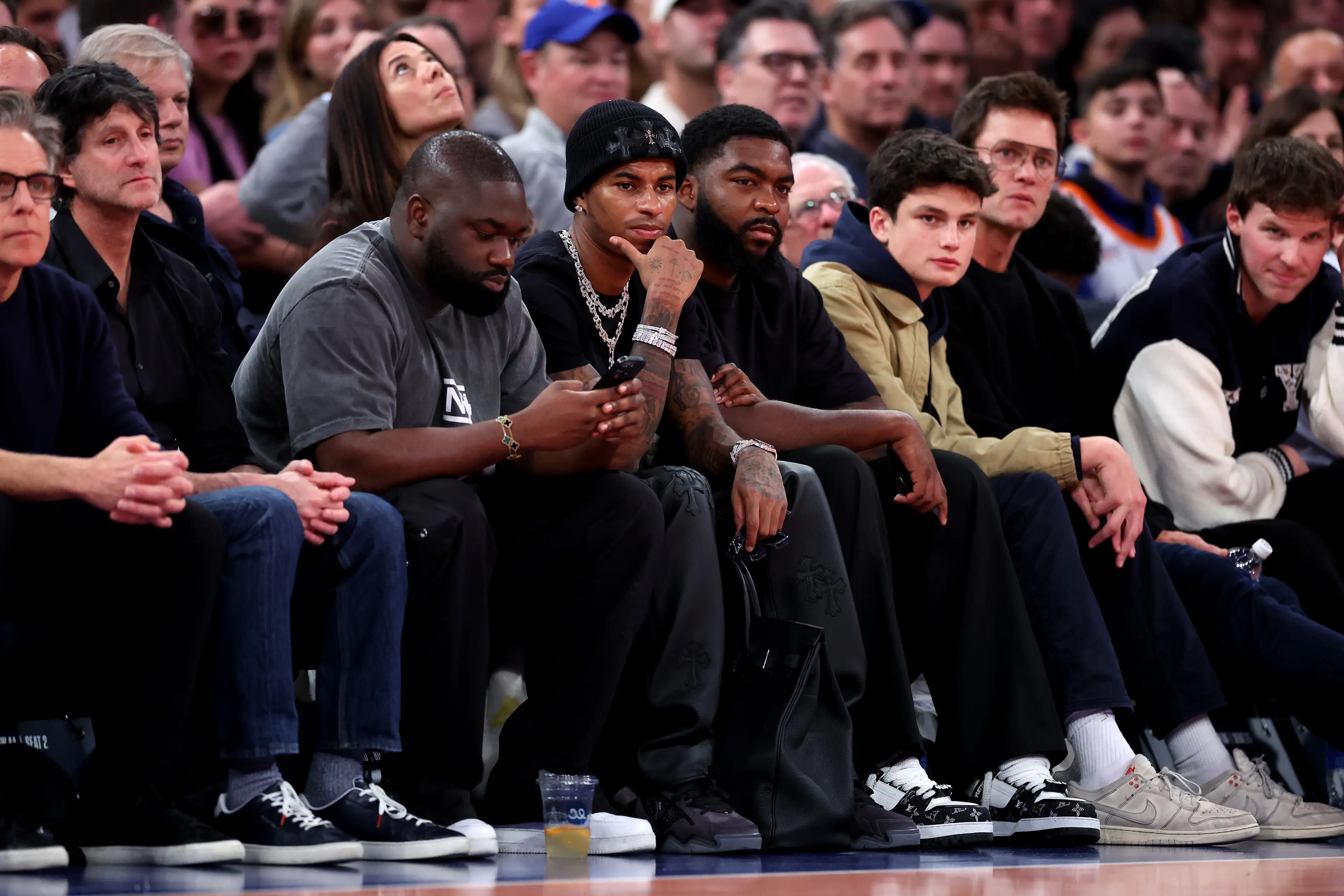 Marcus Rashford was courtside for the New York Knicks. Image: Getty