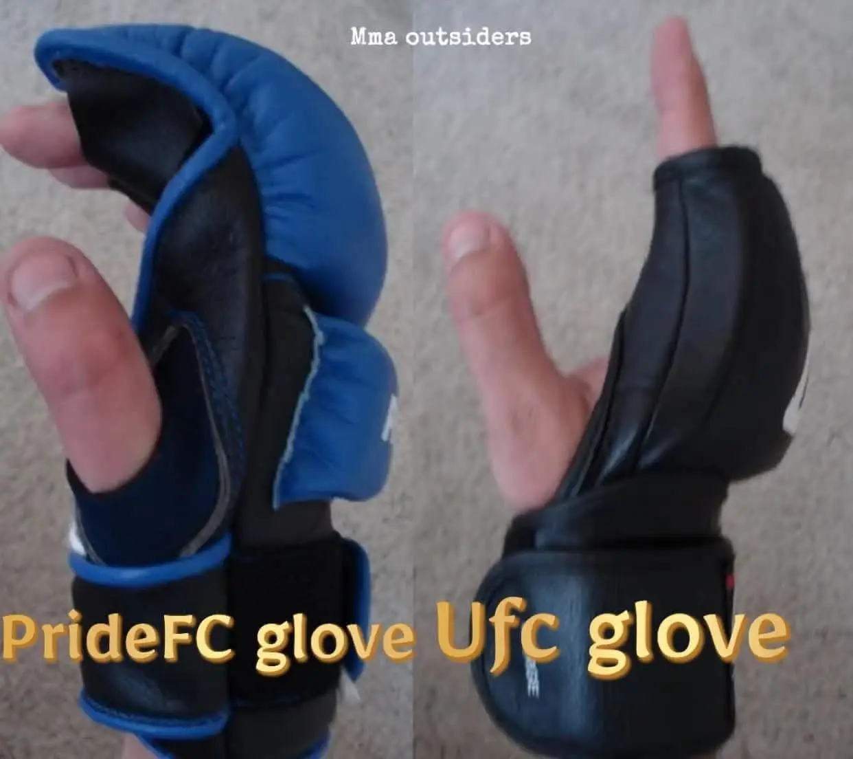A Pride glove and a UFC glove side-by-side. Image: MMA Outsiders
