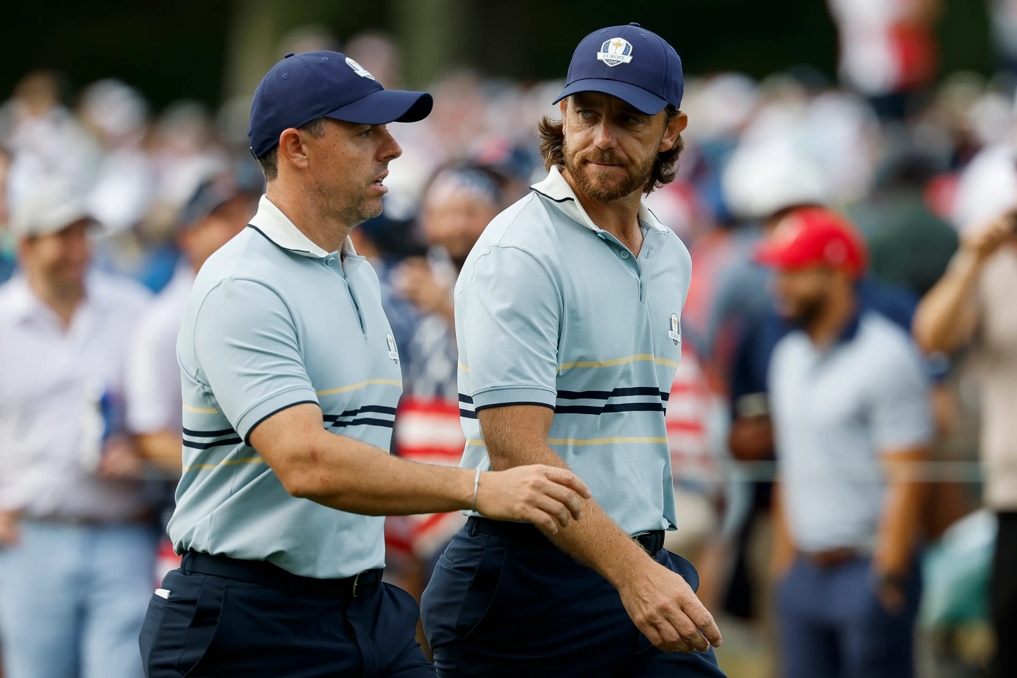 Rory McIlroy and Tommy Fleetwood during the Ryder Cup. Image: Getty