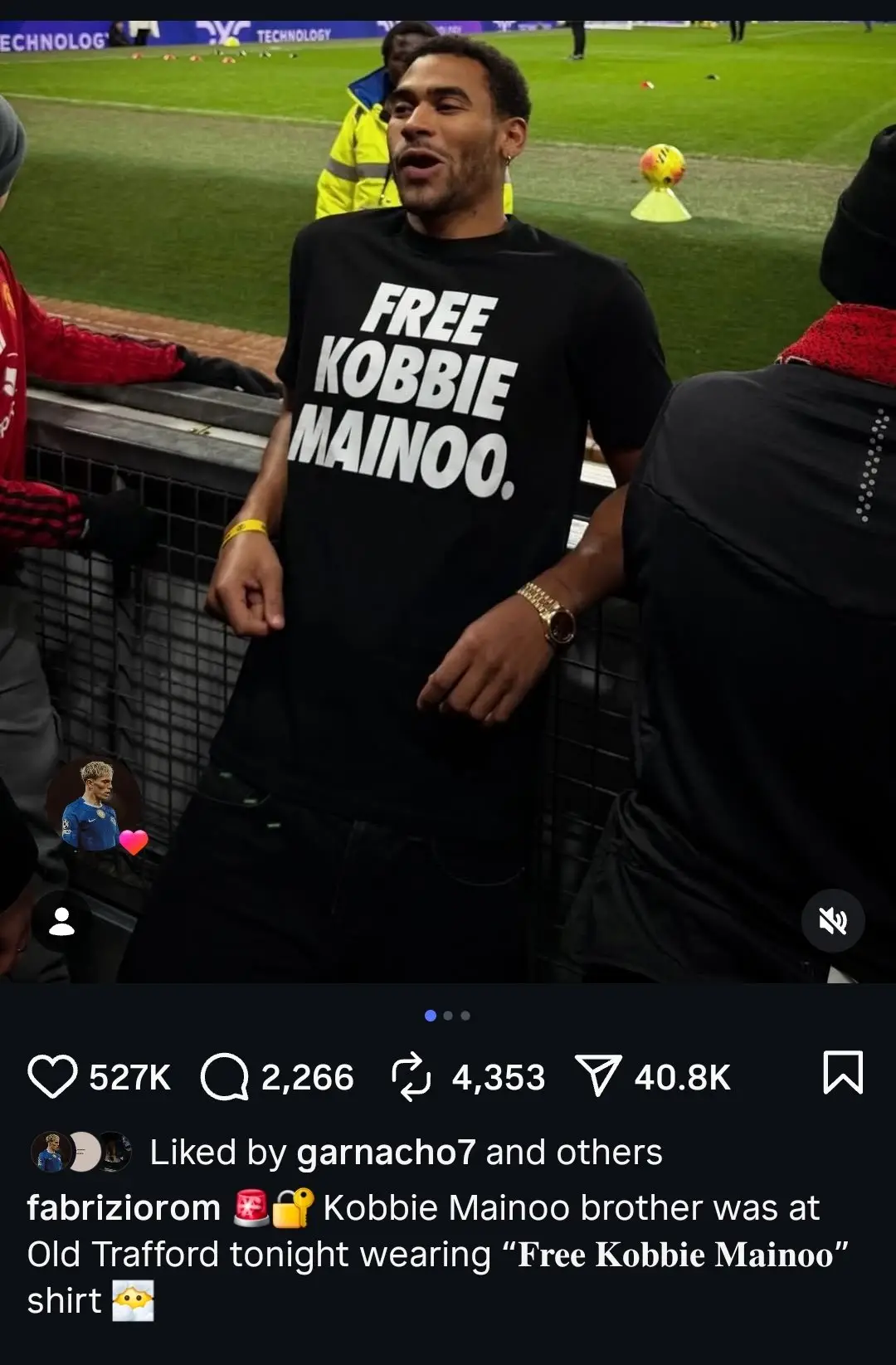 Garnacho 'liked' the post. Image credit: Fabrizio Romano