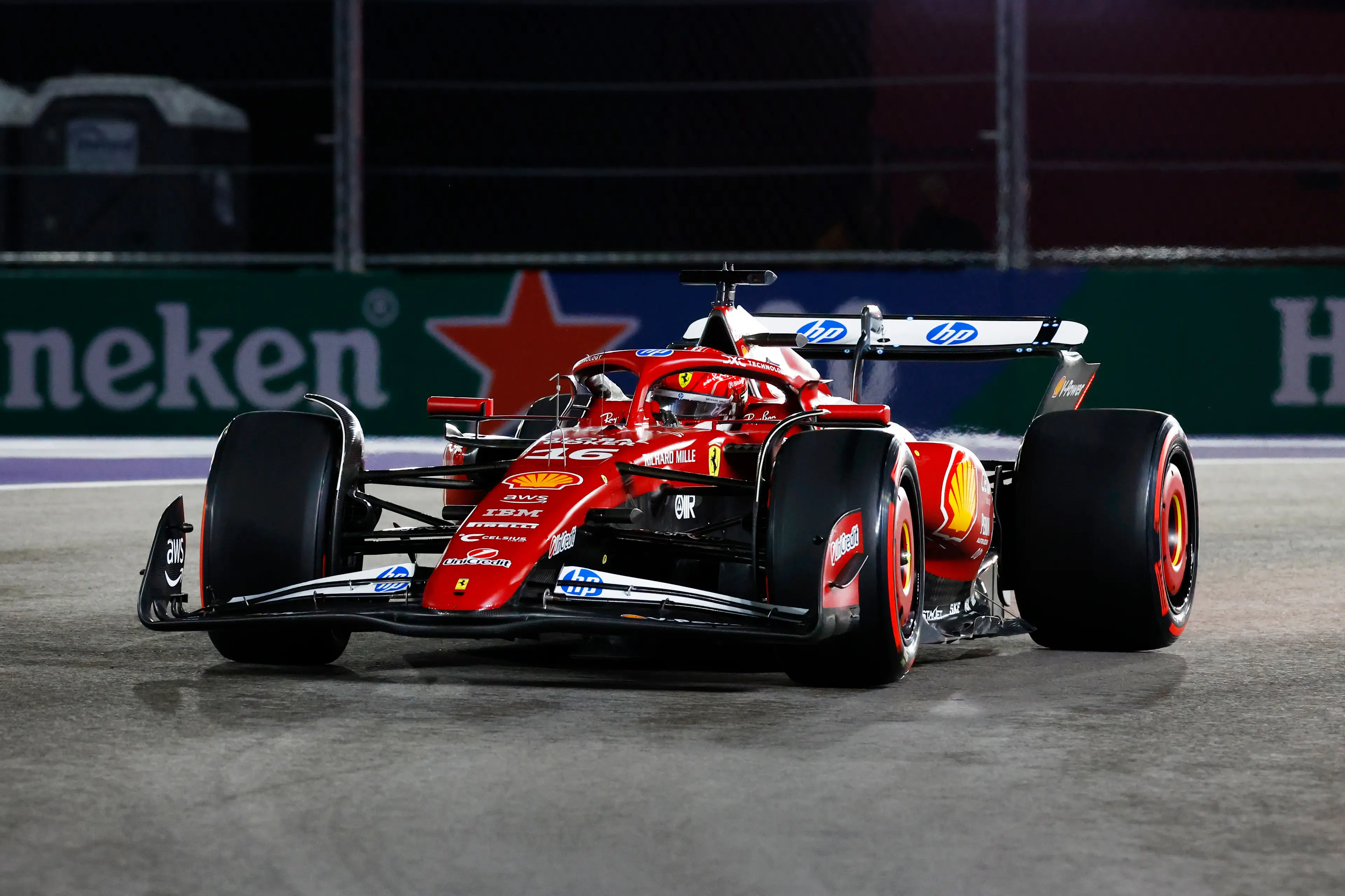 Charles Leclerc qualified ninth for the Las Vegas Grand Prix. Image: Getty 
