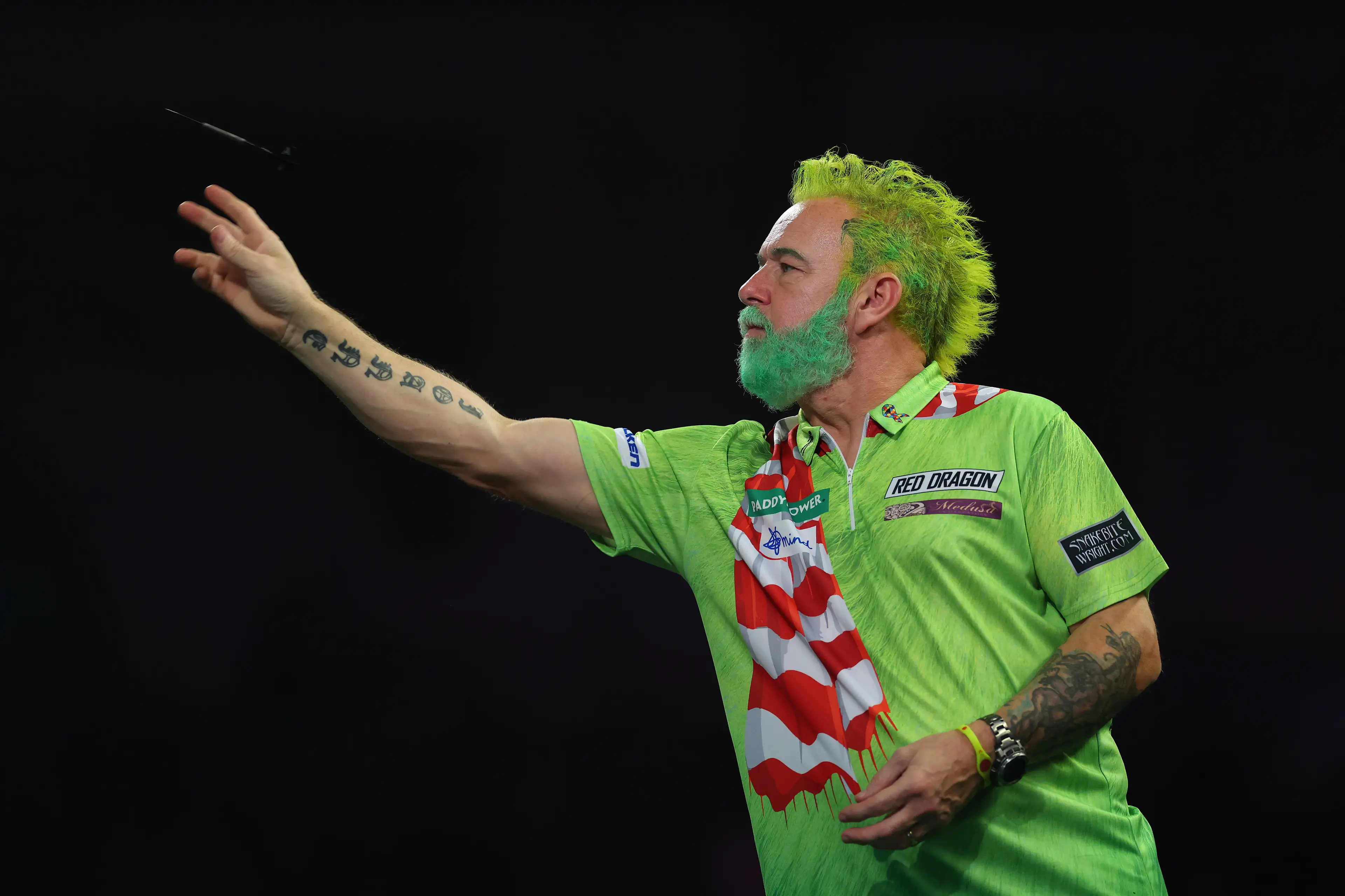 Peter Wright during his round one game at the World Darts Championship. Image: Getty 