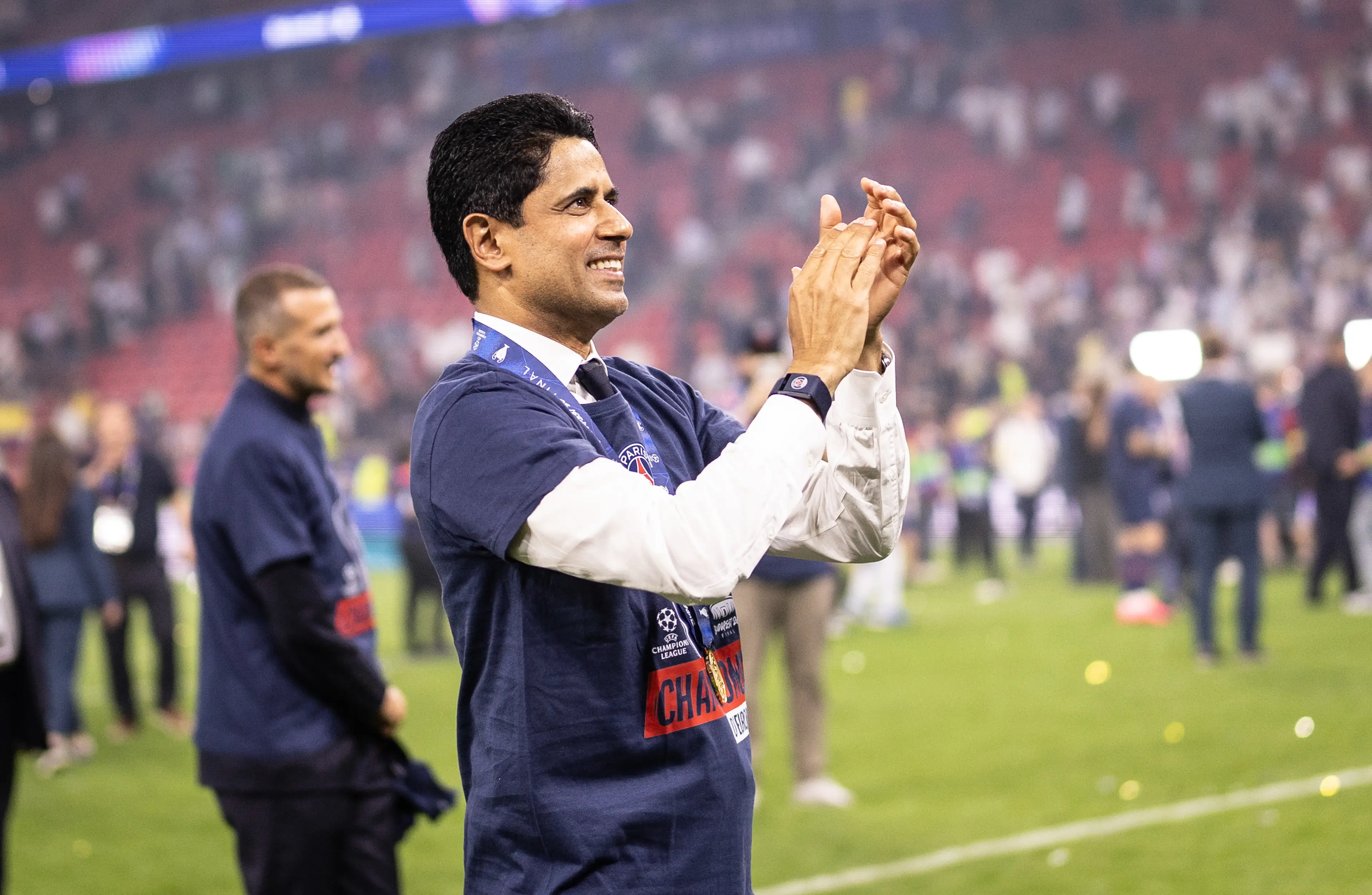 Nasser Al-Khelaifi, President of Paris Saint-Germain celebrates the victory after winning the UEFA Champions League Final (Getty Images)