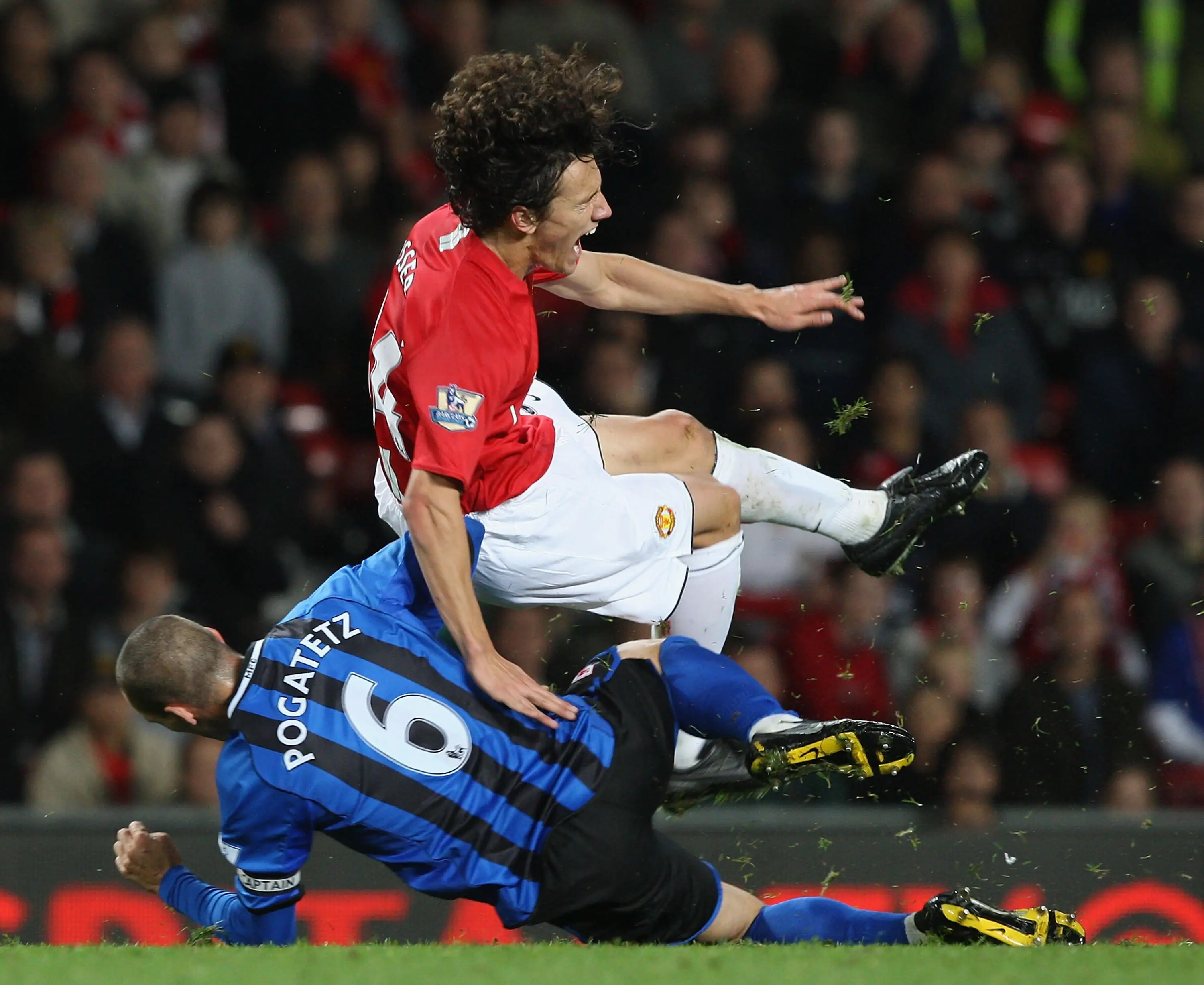 Rodrigo Possebon suffered a horrendous injury on his first Man United start. Image: Getty