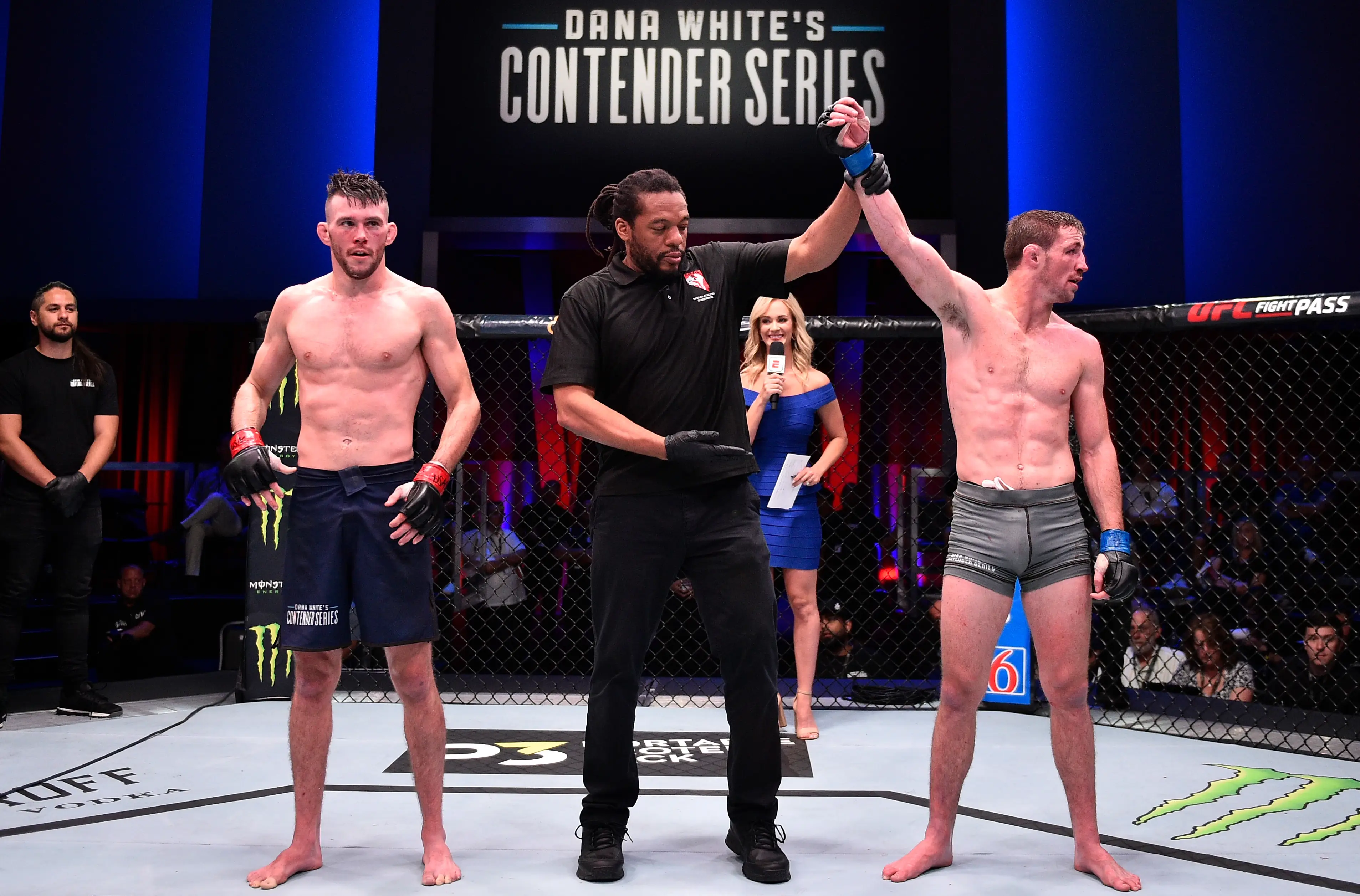 Brendan Loughnane gets his hand raised after beating Bill Algeo on Dana White's Contender Series. Image: Getty 