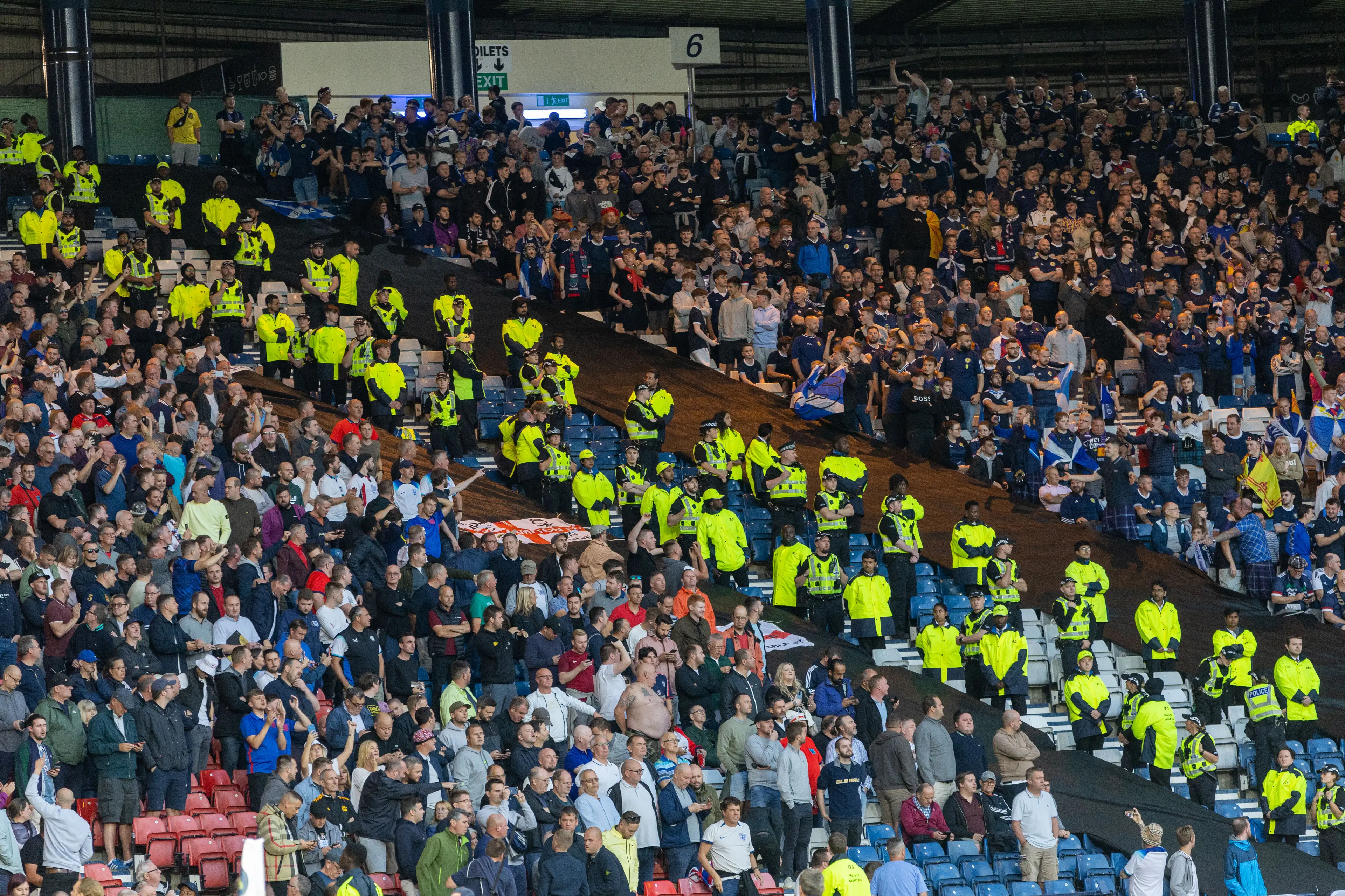 England and Scotland fans at Hampden Park. Image: Getty