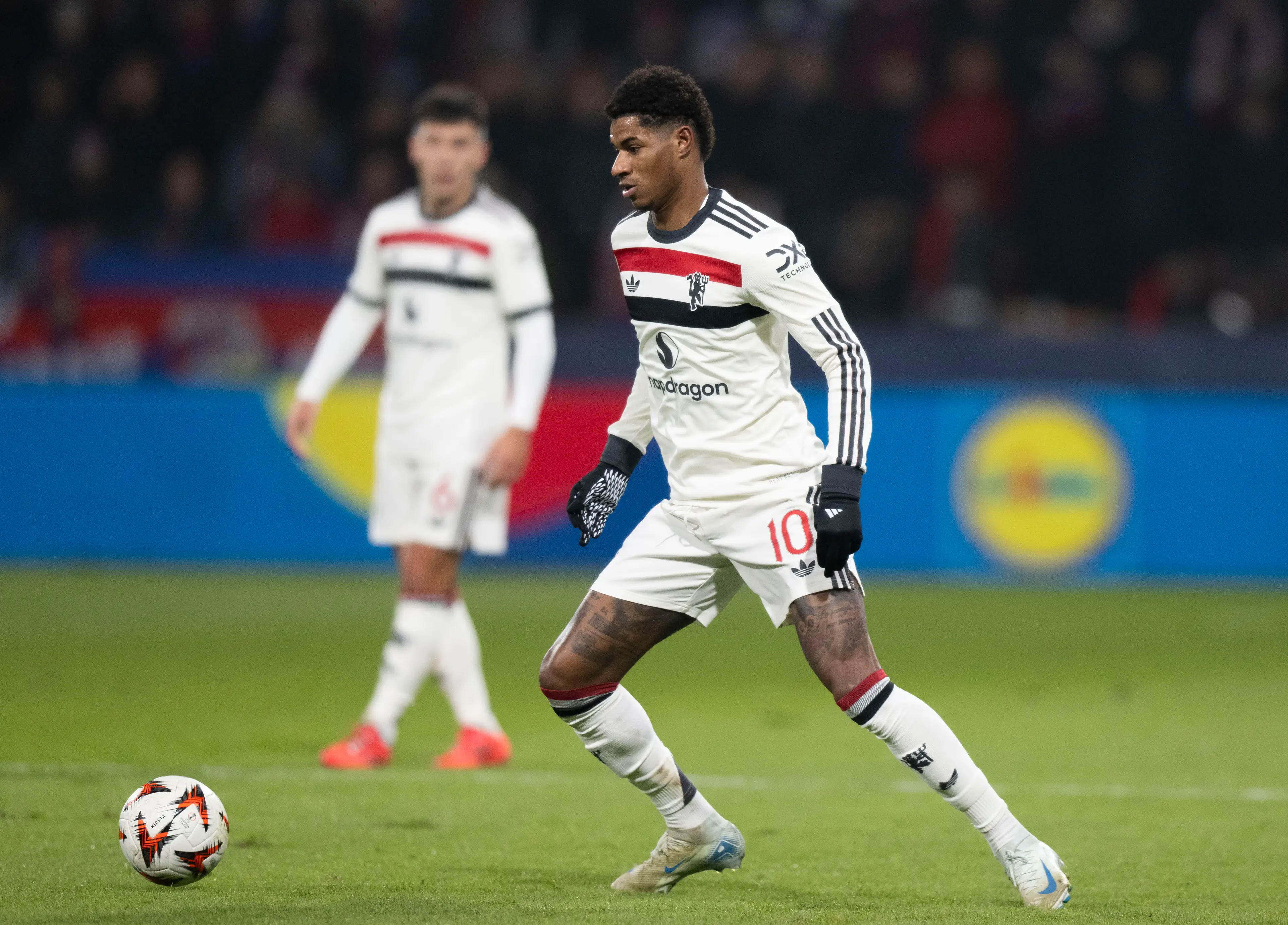 Marcus Rashford in action for Manchester United in the Europa League. Image: Getty 