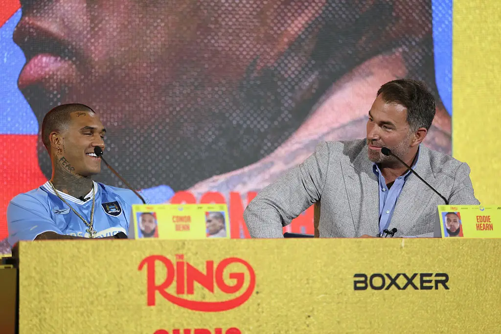 Eddie Hearn pictured during the Eubank Jr vs Benn press conference. Image credit: Getty