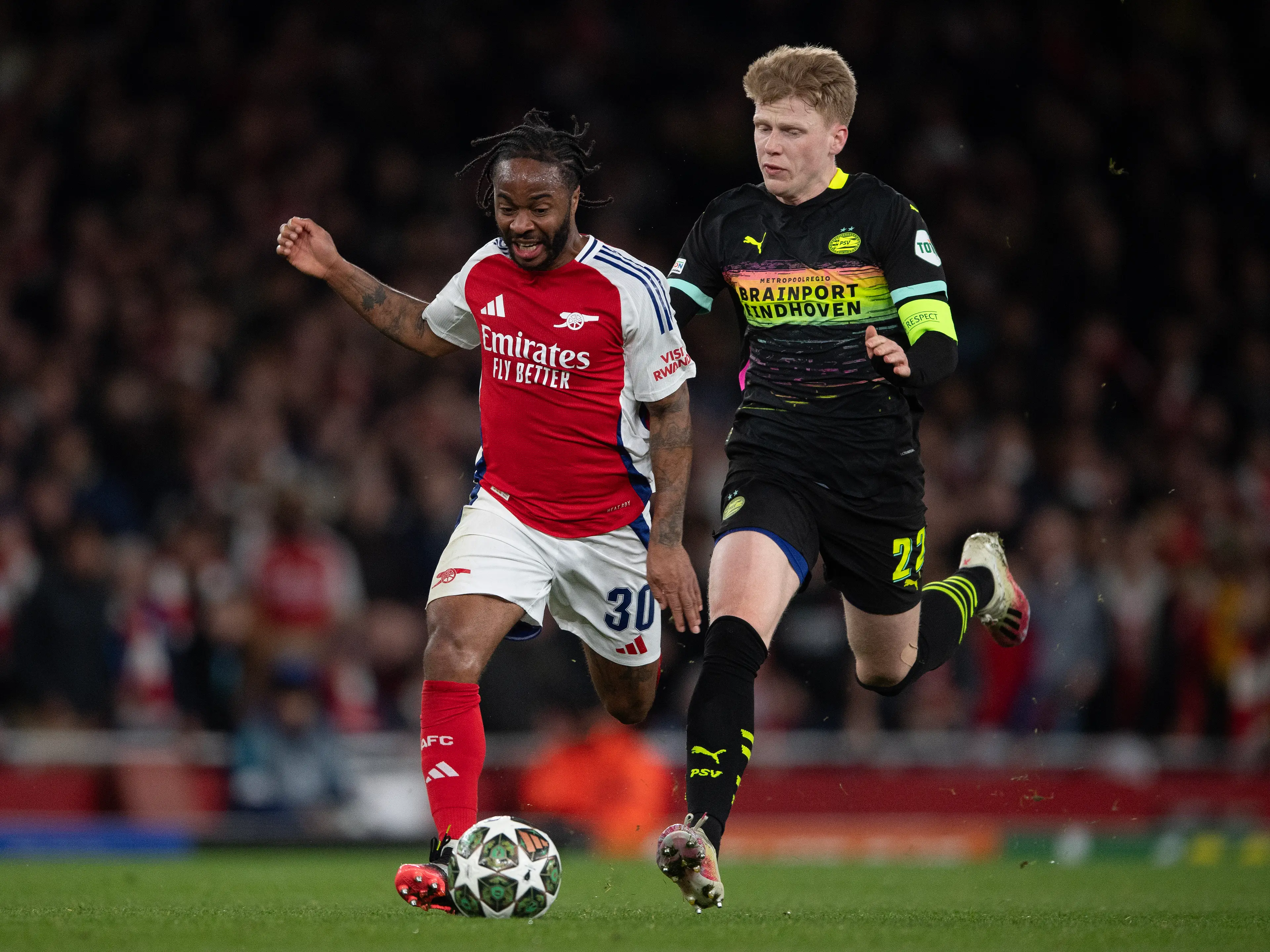 Raheem Sterling in action for Arsenal. Image: Getty 