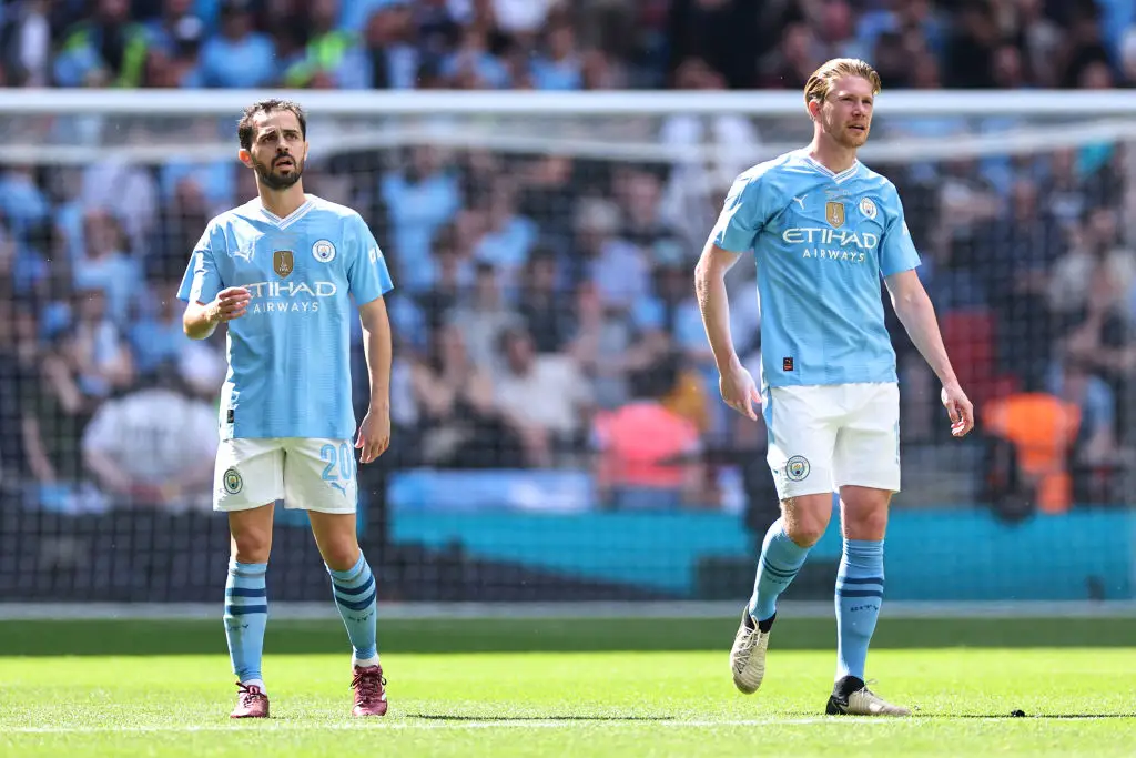 Bernardo Silva and Kevin De Bruyne pictured in action for Man City (Image: Getty)