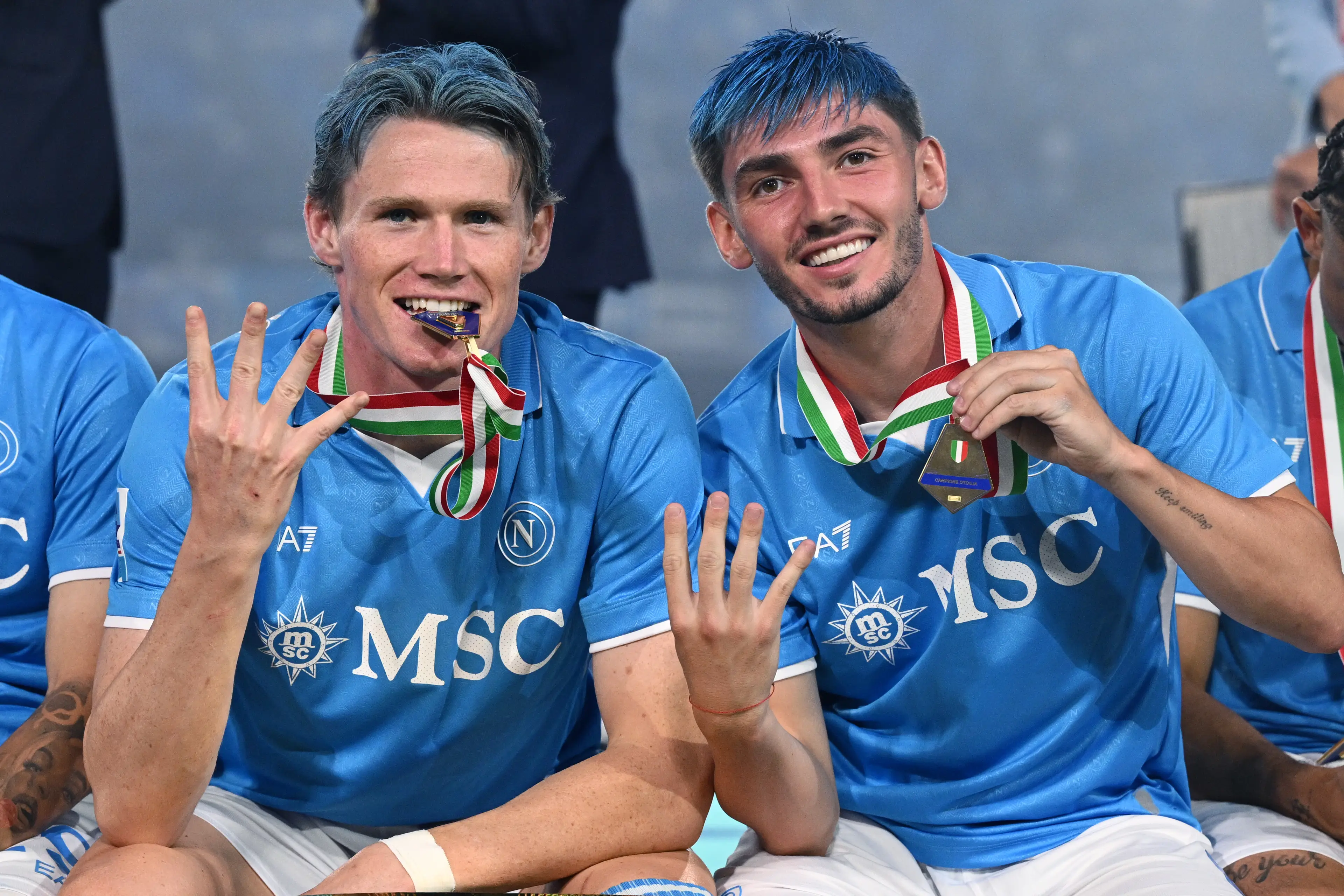 Scott McTominay and Billy Gilmour celebrate Napoli's title success / Photo by Image Photo Agency/Getty Images