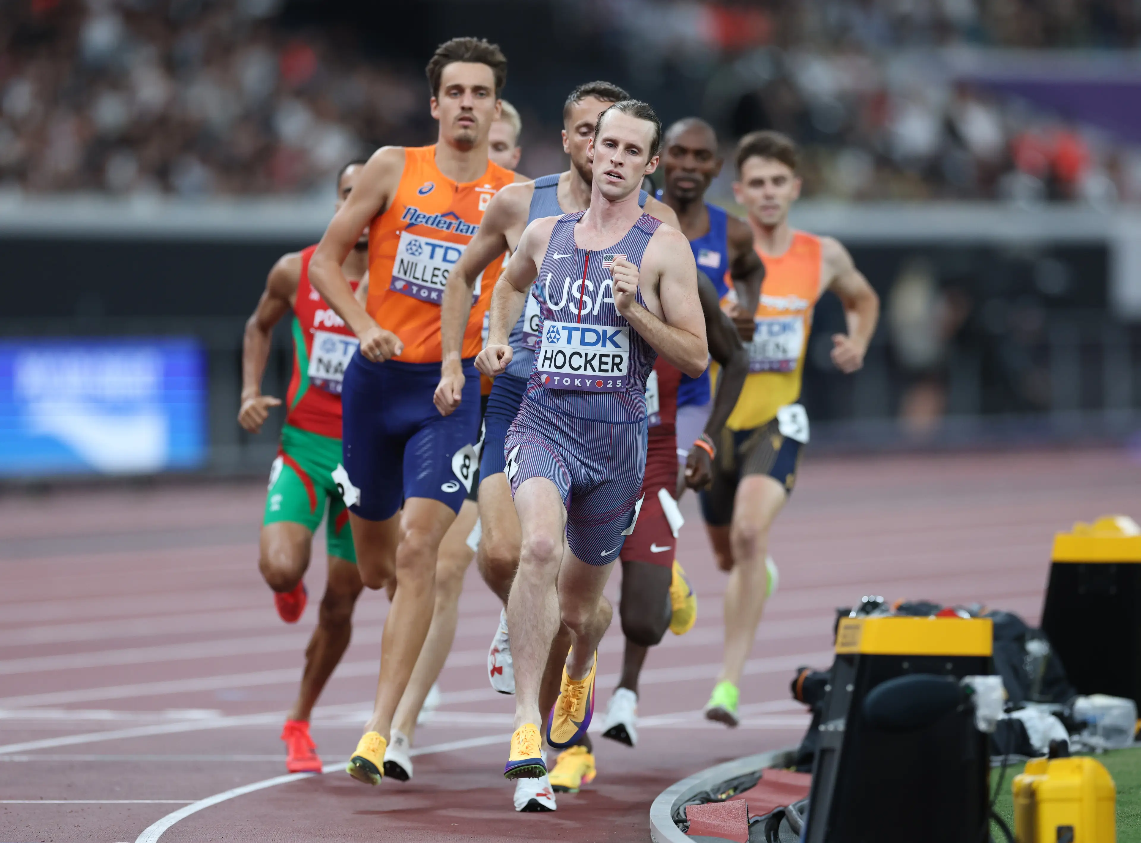 Cole Hocker during the 1500m at the World Athletics Championships. Image: Getty 