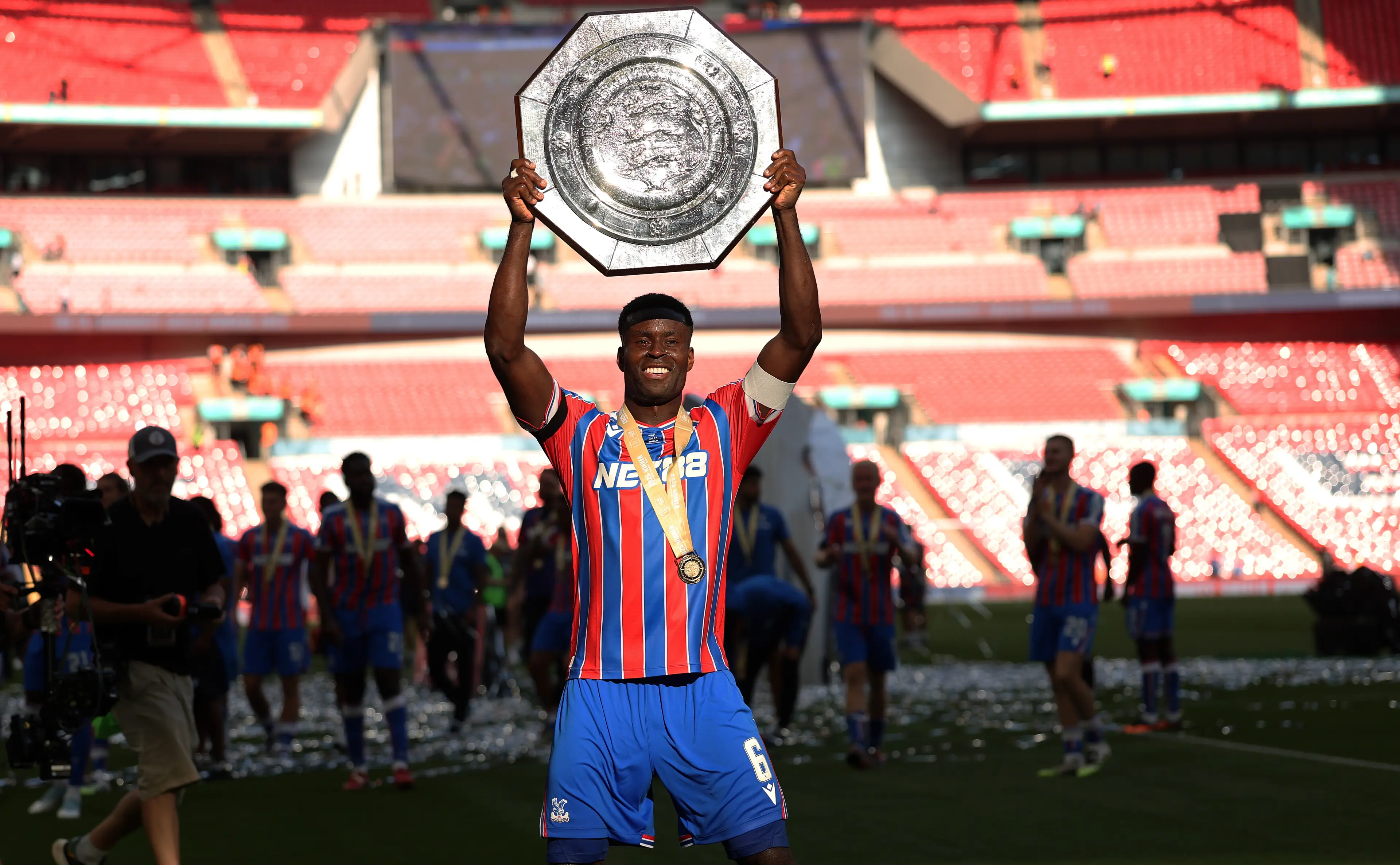 Marc Guehi helped Crystal Palace beat Liverpool to win the Community Shield. Image: Getty