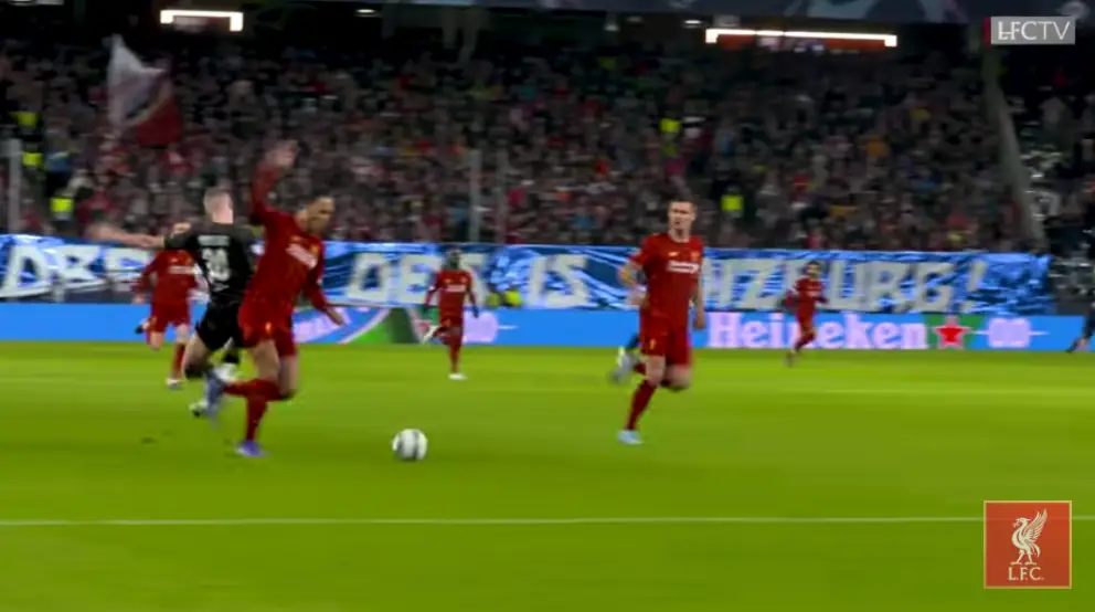 Van Dijk out muscles the Norwegian. Image: YouTube