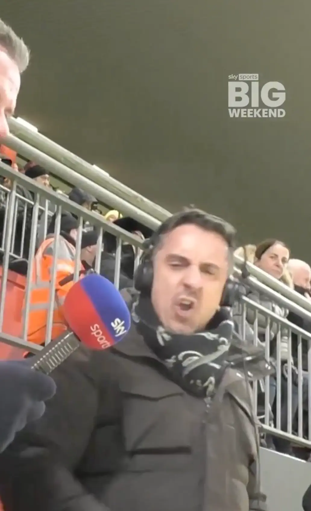 Gary Neville's reaction to the Amad equaliser. Image credit: Sky Sports