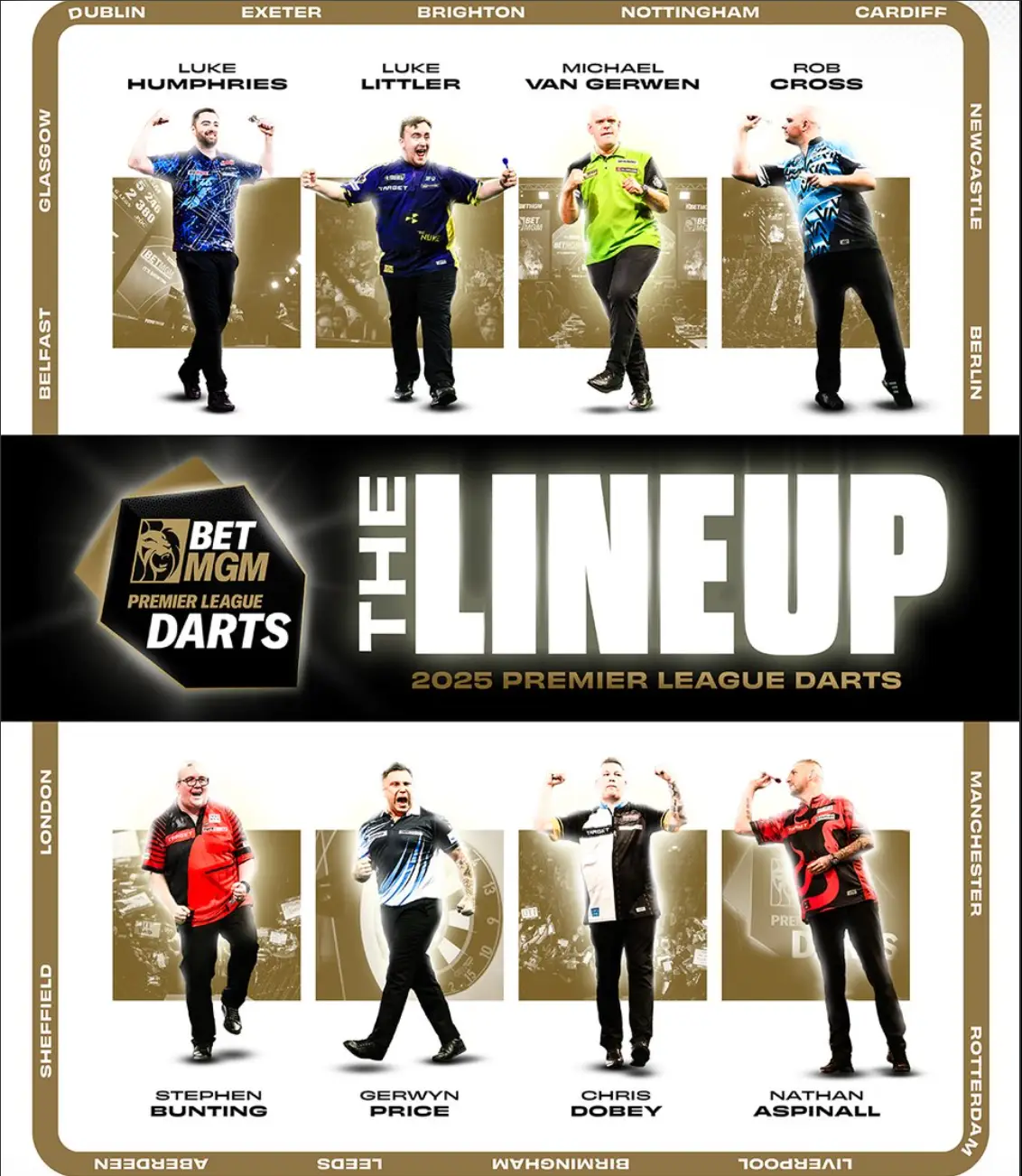 The full PDC Premier League of Darts 2025 line-up (Image: PDC)