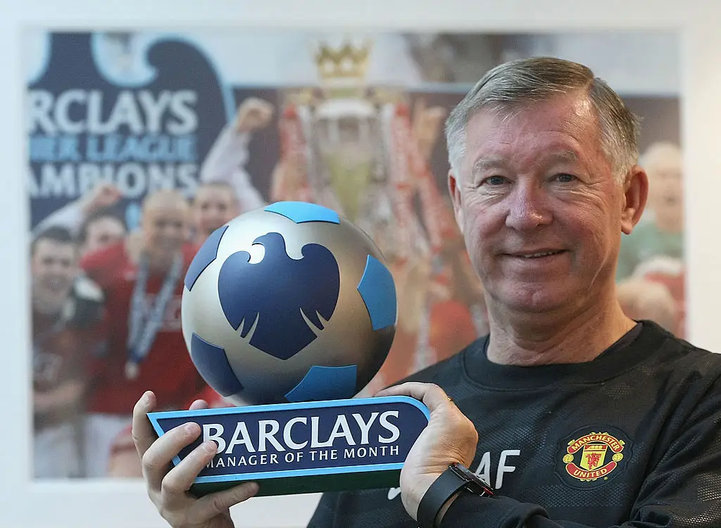 Sir Alex Ferguson holding the Manager of the Month award in October 2009 (Credit:Getty)