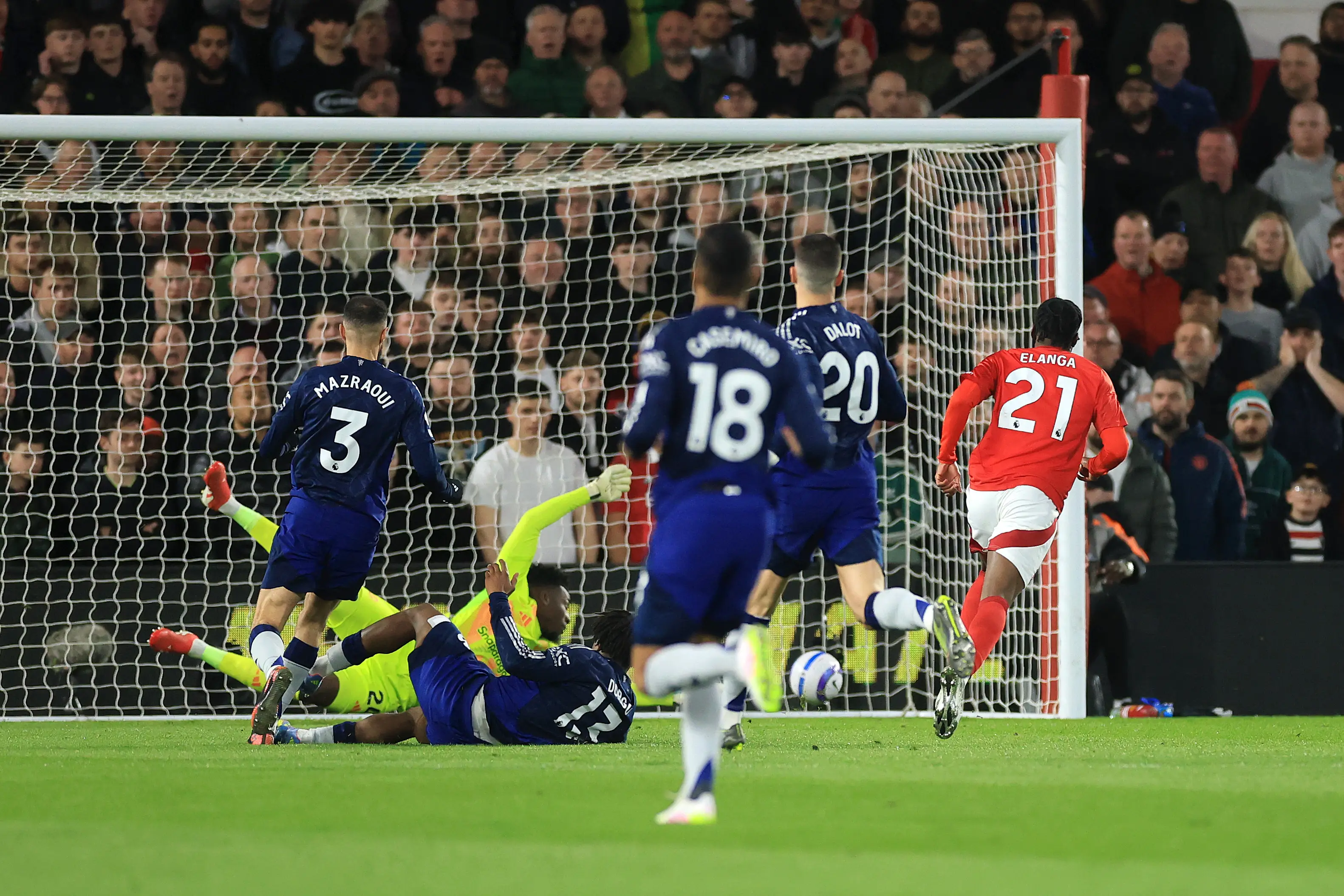 Elanga ran the length of the pitch before firing past Andre Onana on Tuesday night. Image credit: Getty 