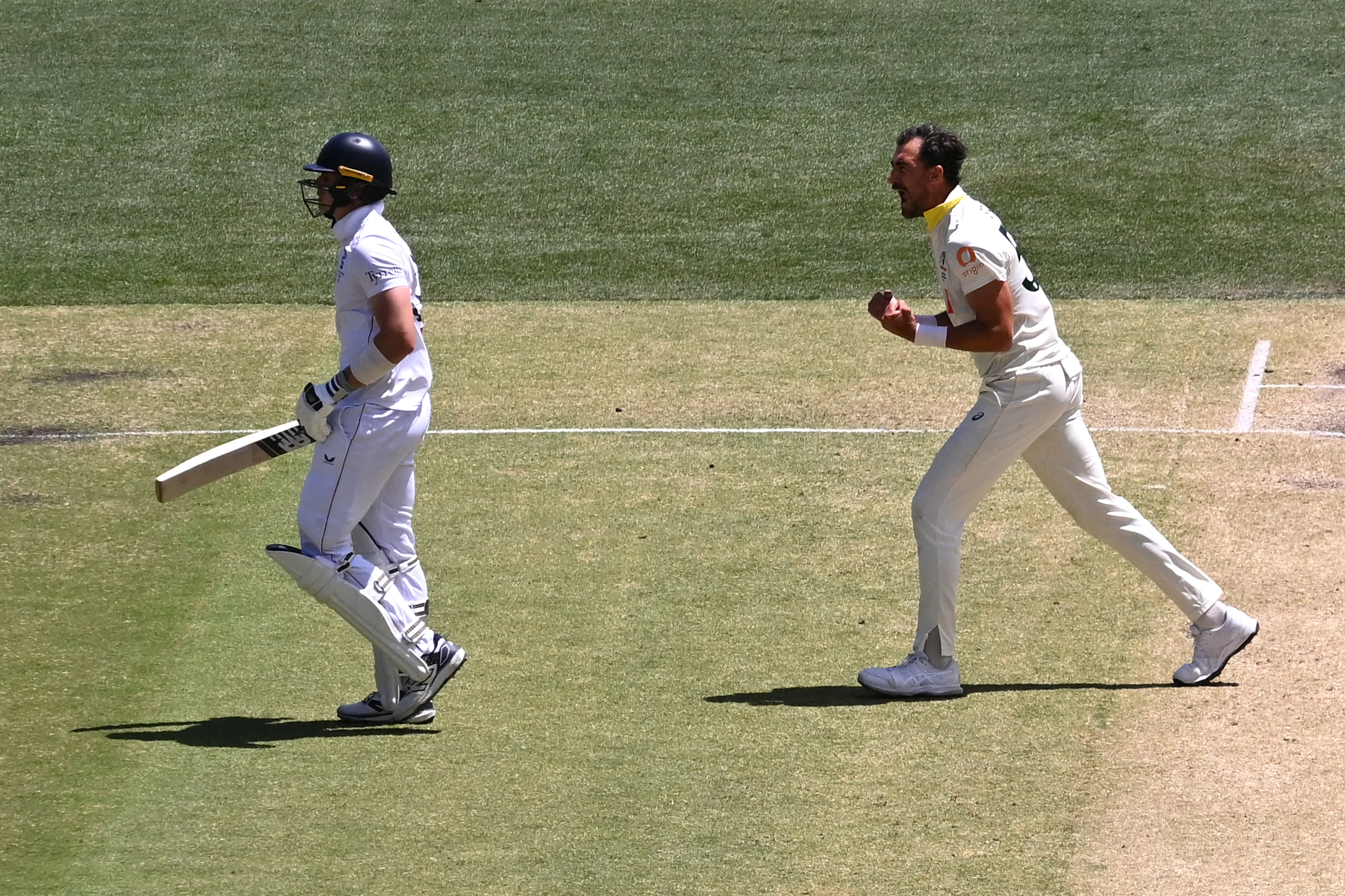 Mitchell Starc celebrates after dismissing Jamie Smith. Image: Getty