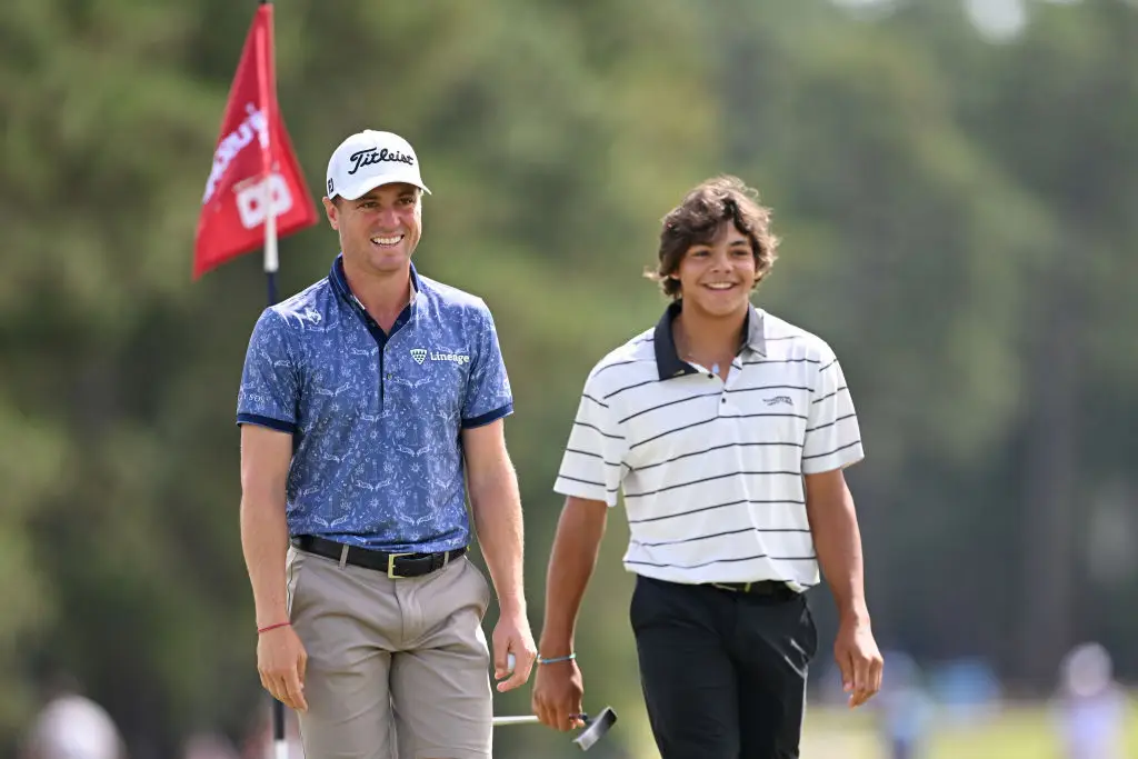 Justin Thomas has a close relationship with Charlie Woods. (Image: Ross Kinnaird/Getty Images)