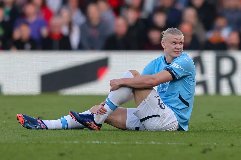 Erling Haaland injured his knee during Man City's FA Cup match against Bournemouth. (Image: Getty)