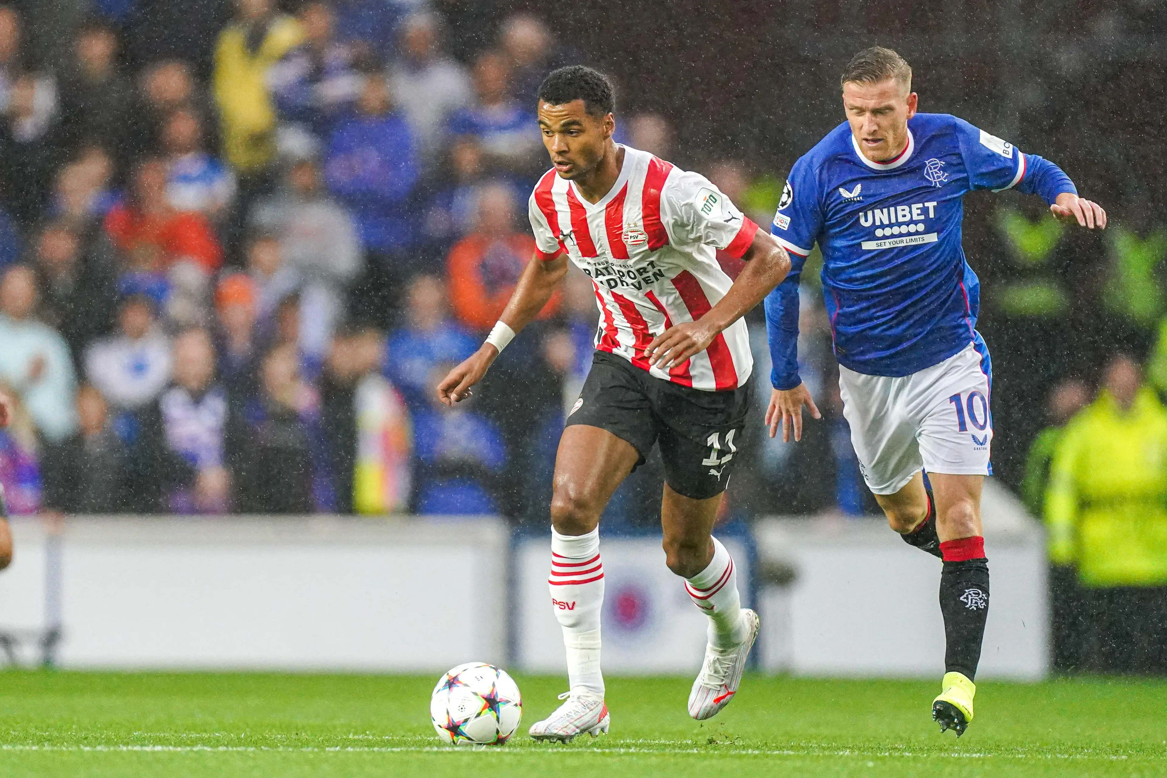 Gakpo during Tuesday's 2-2 draw with Rangers. (Image