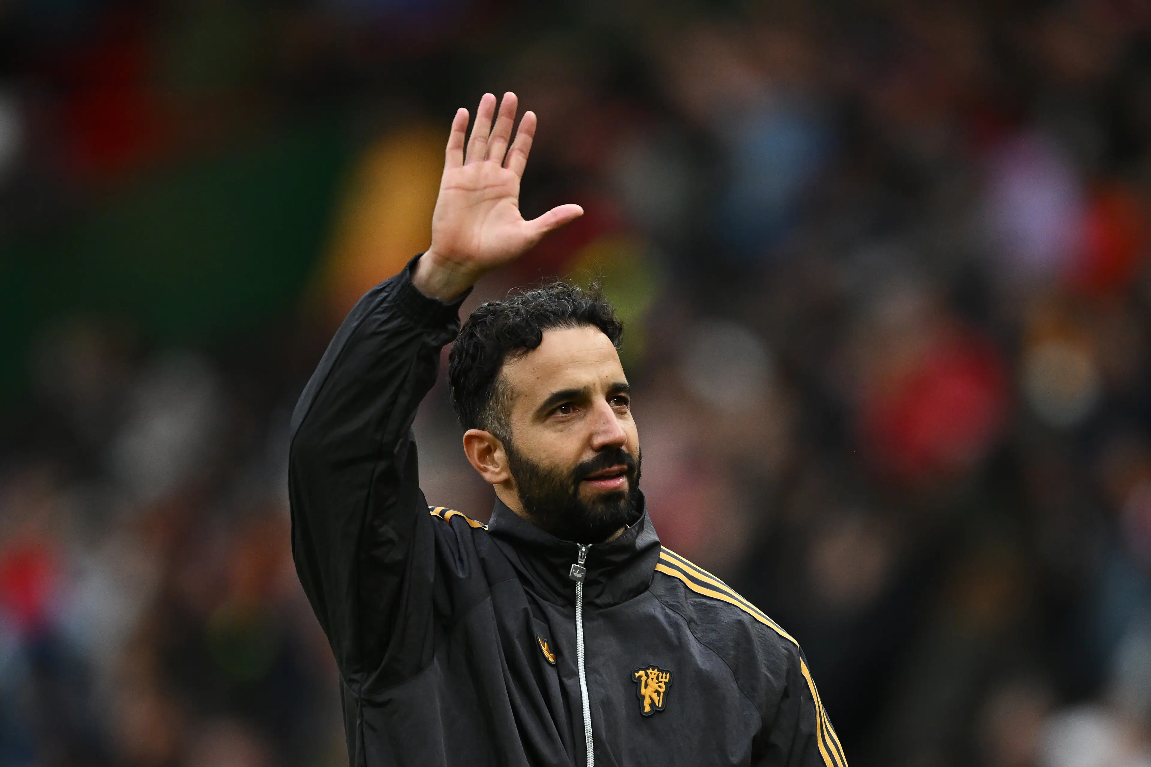 Amorim acknowledges the fans after United's win over Sunderland. Image credit: Getty