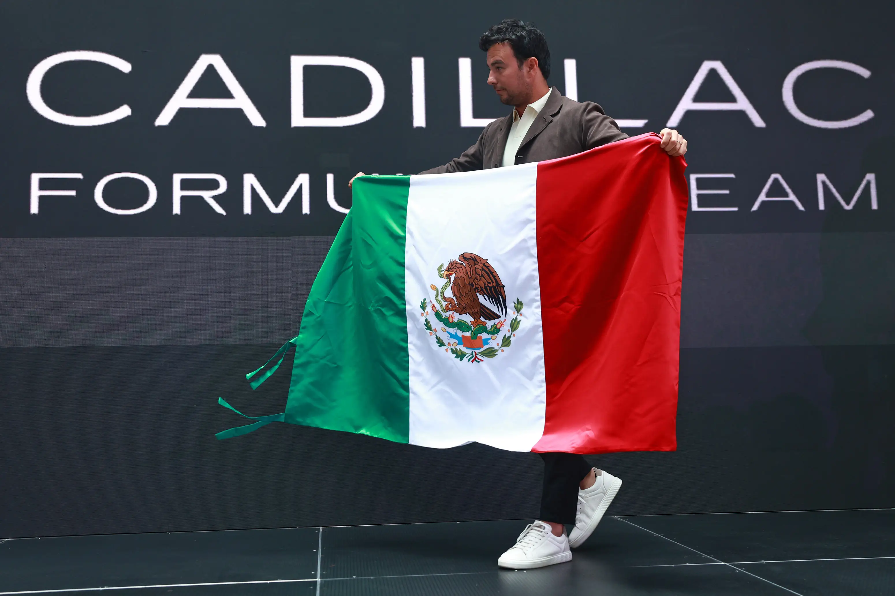 Sergio Perez being presented as a Cadillac F1 driver (credit: getty)