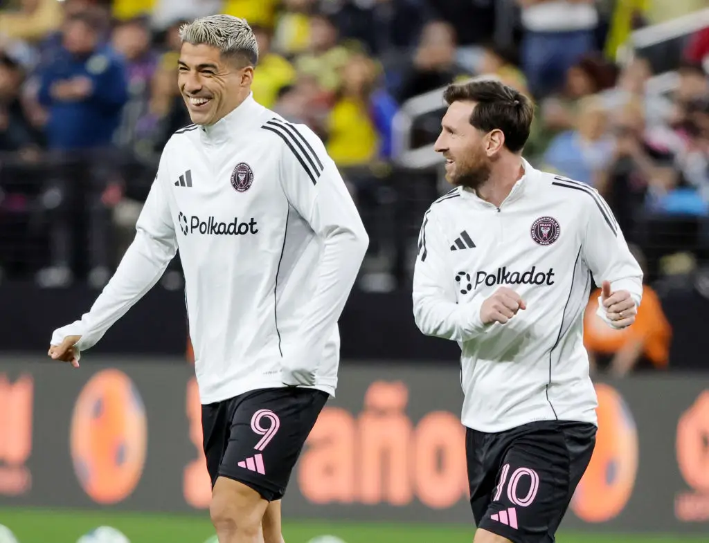 Former Barcelona team-mates Lionel Messi and Luis Suarez both play for Inter Miami (Image: Getty)