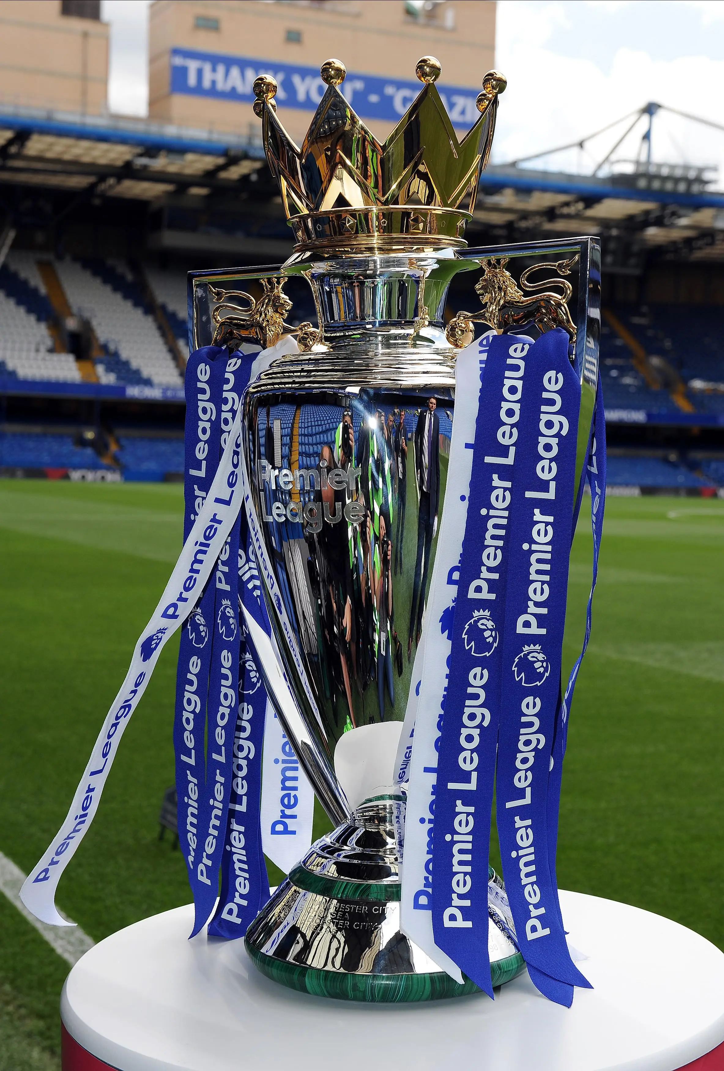 The Premier League trophy at Stamford Bridge. (Alamy)