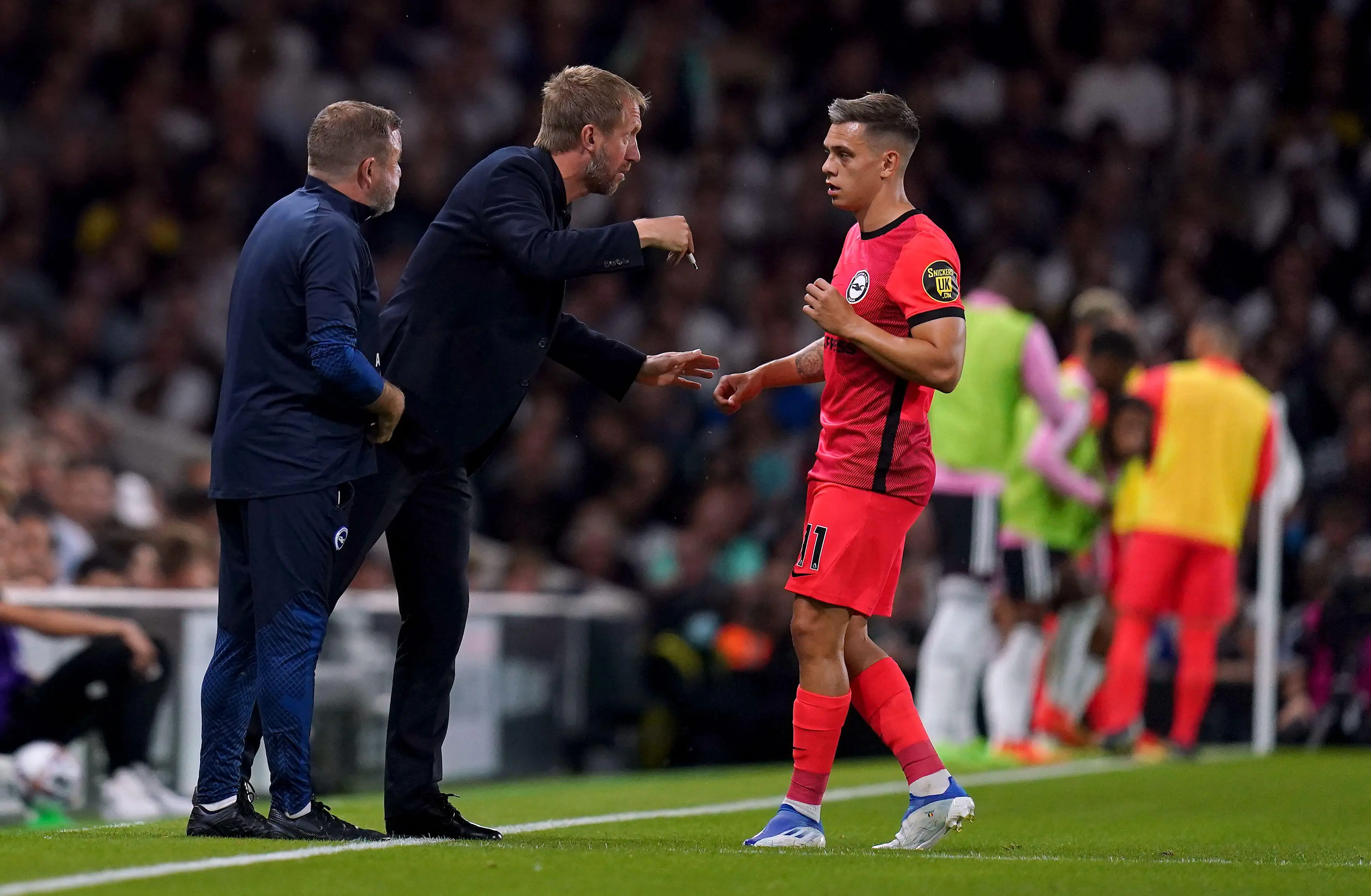 Graham Potter and Leandro Trossard at Brighton and Hove Albion. (Alamy)