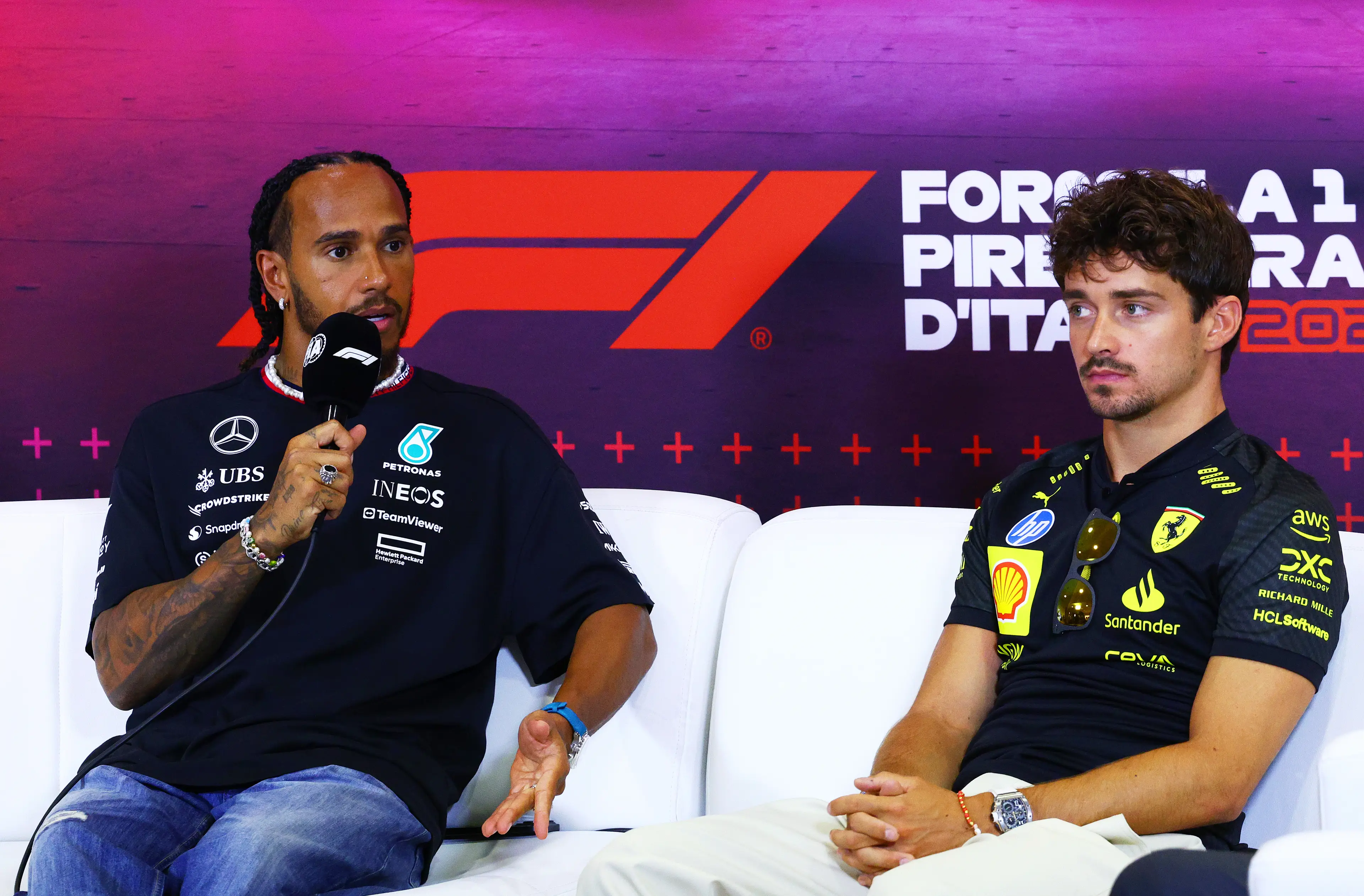 Lewis Hamilton and future Ferrari teammate Charles Leclerc- Getty