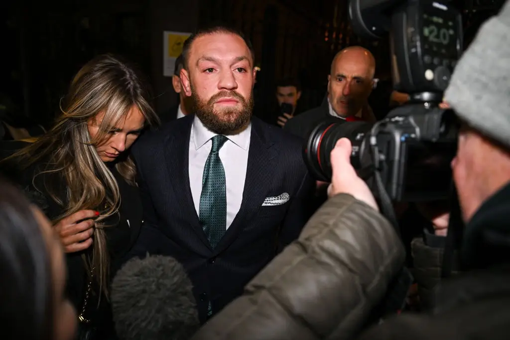 Conor McGregor leaves court after the verdict of his civil hearing is announced (Image: Getty)